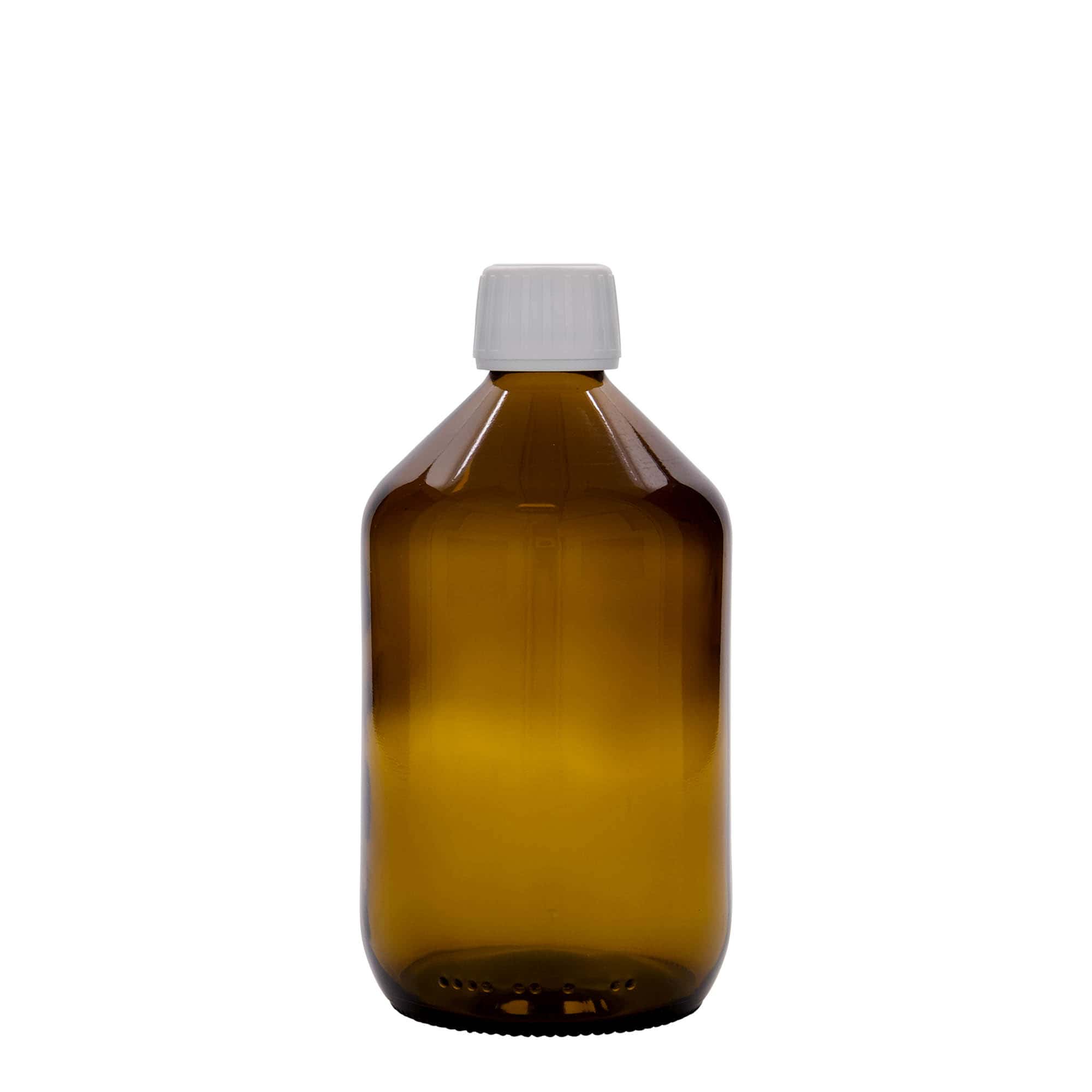 Medicijnfles, 500 ml, bruin, glas, monding: PP 28 Medicijnfles, 500 ml, bruin, glas, monding: PP 28