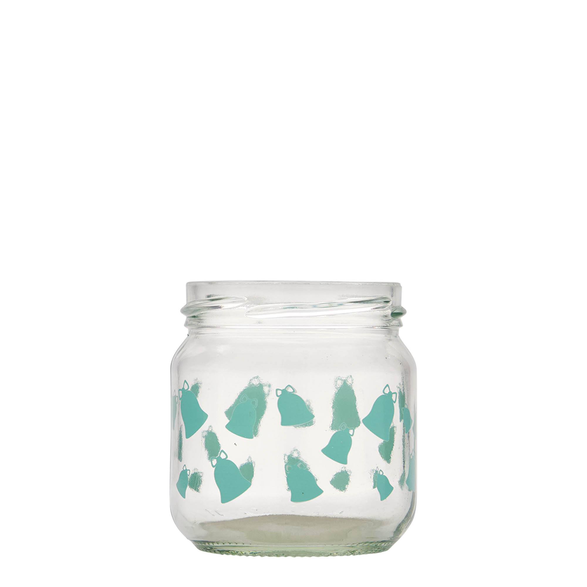 Ronde pot, 212 ml, motief: Klingelende klokjes, monding: twist-off (TO 66)