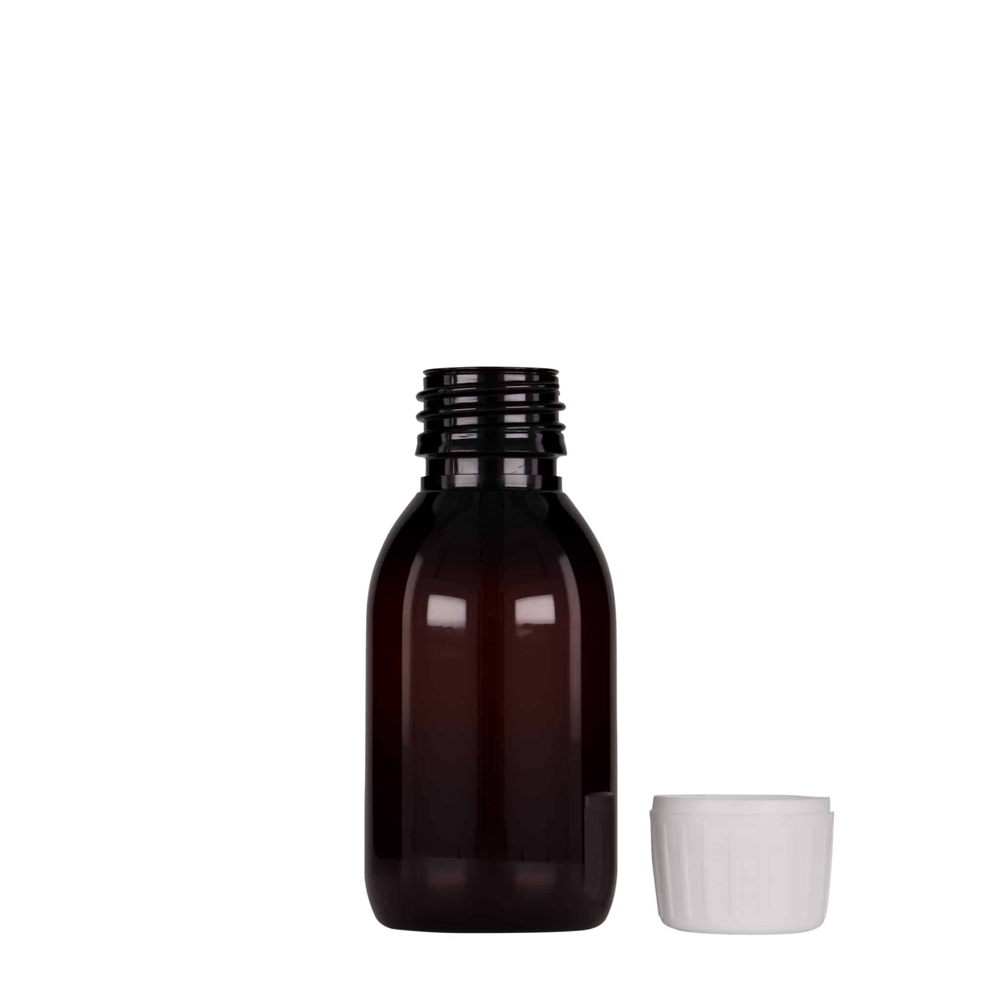 Flacon pharmaceutique en PET 100 ml, brun, plastique, bouchage: PP 28