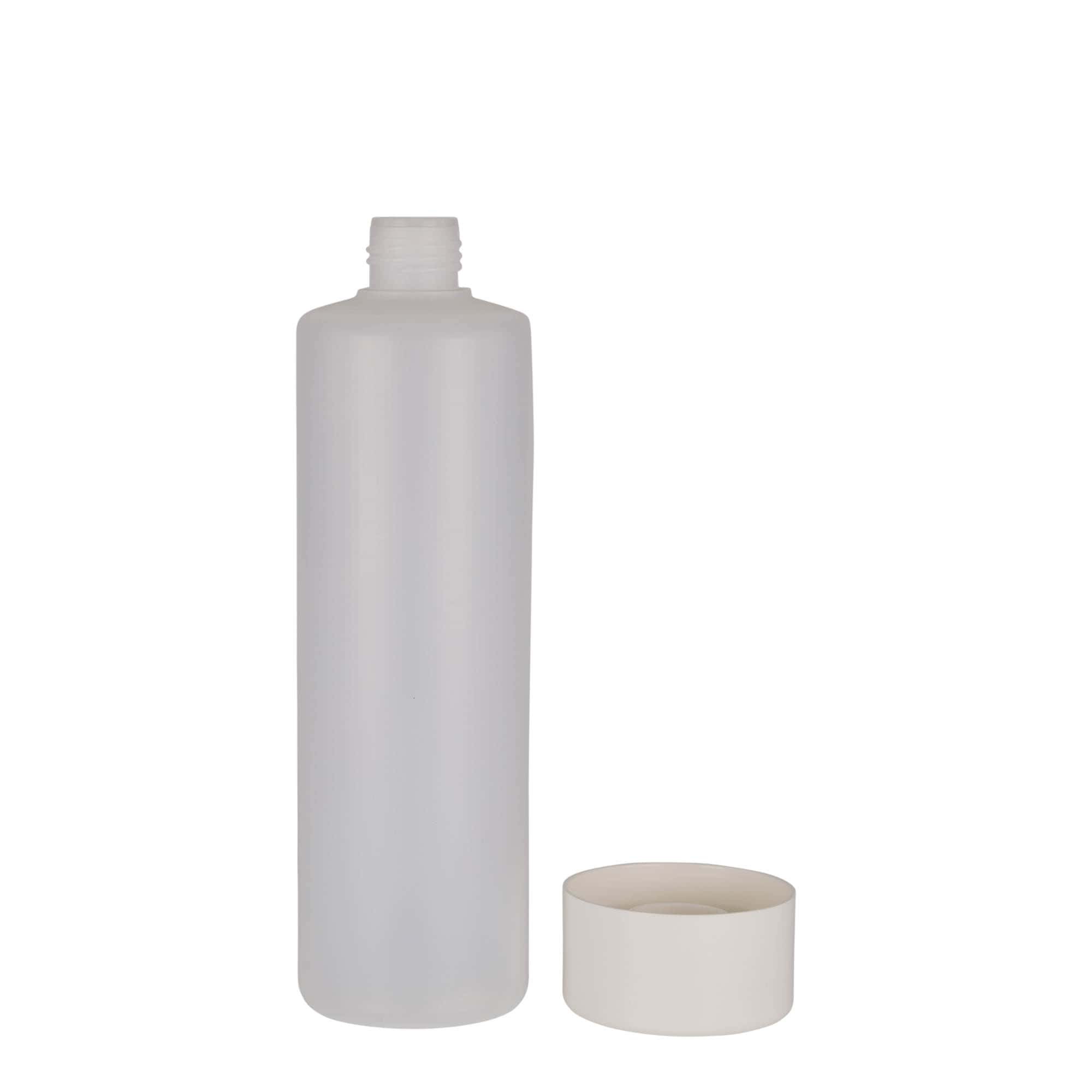 Bouteille ronde 500 ml, plastique PE, nature, bouchage: Bougage à vis Bouteille ronde 500 ml, plastique PE, nature, bouchage: Bougage à vis