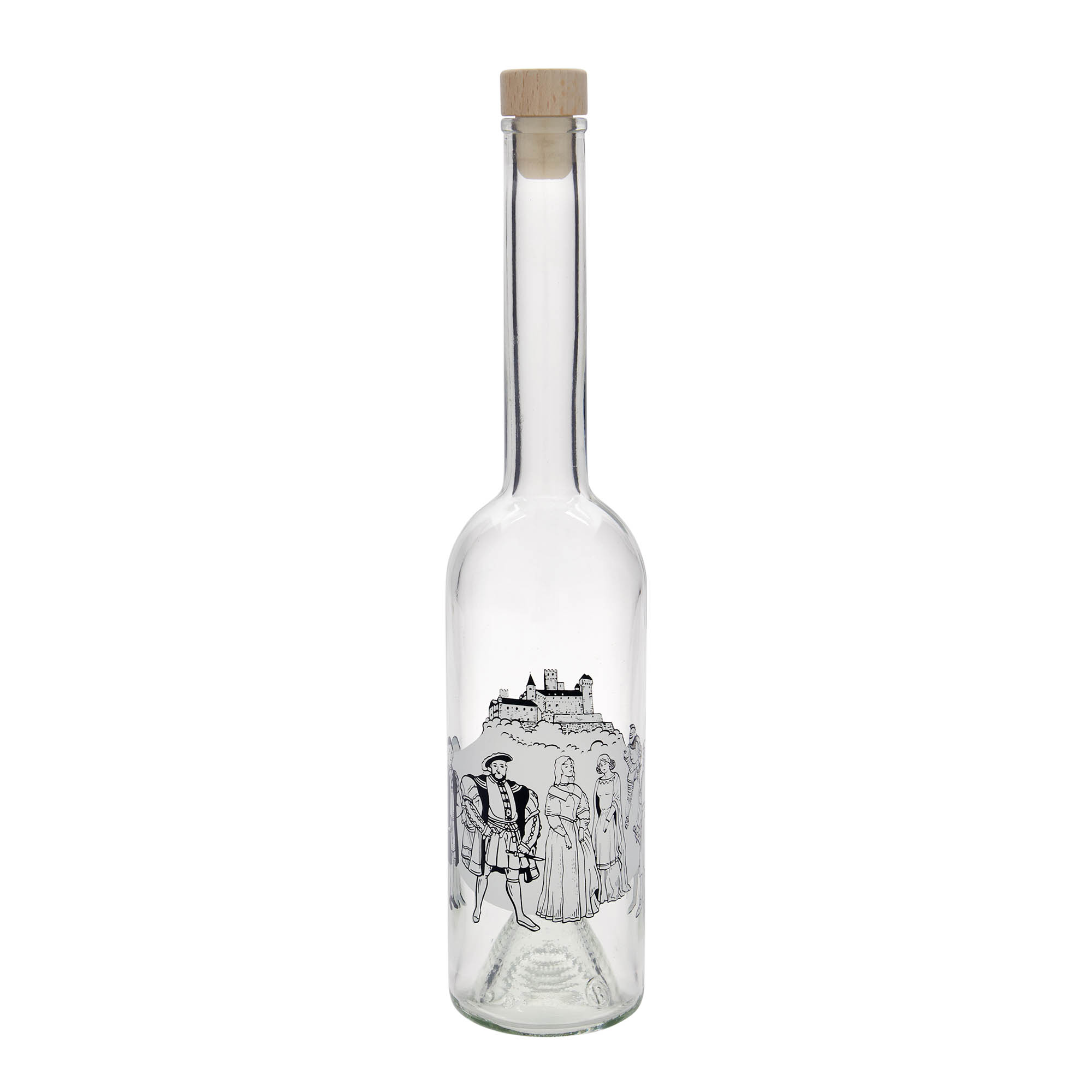 Bouteille en verre 500 ml 'Opera', motif : moyen-âge, bouchage: bouchon Bouteille en verre 500 ml 'Opera', motif : moyen-âge, bouchage: bouchon