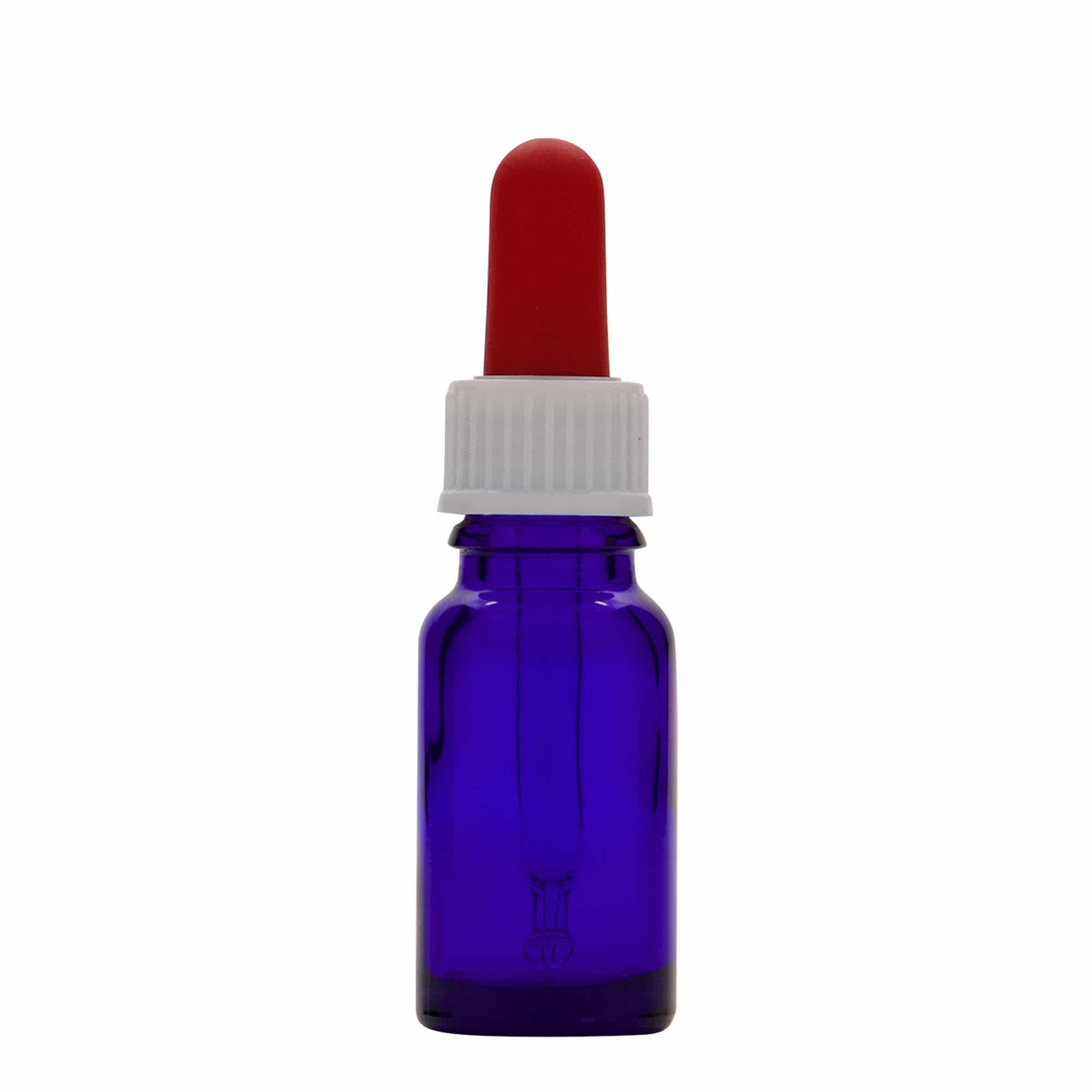 Flacon compte-gouttes médical 10 ml, verre, bleu roi-rouge, bouchage: DIN 18