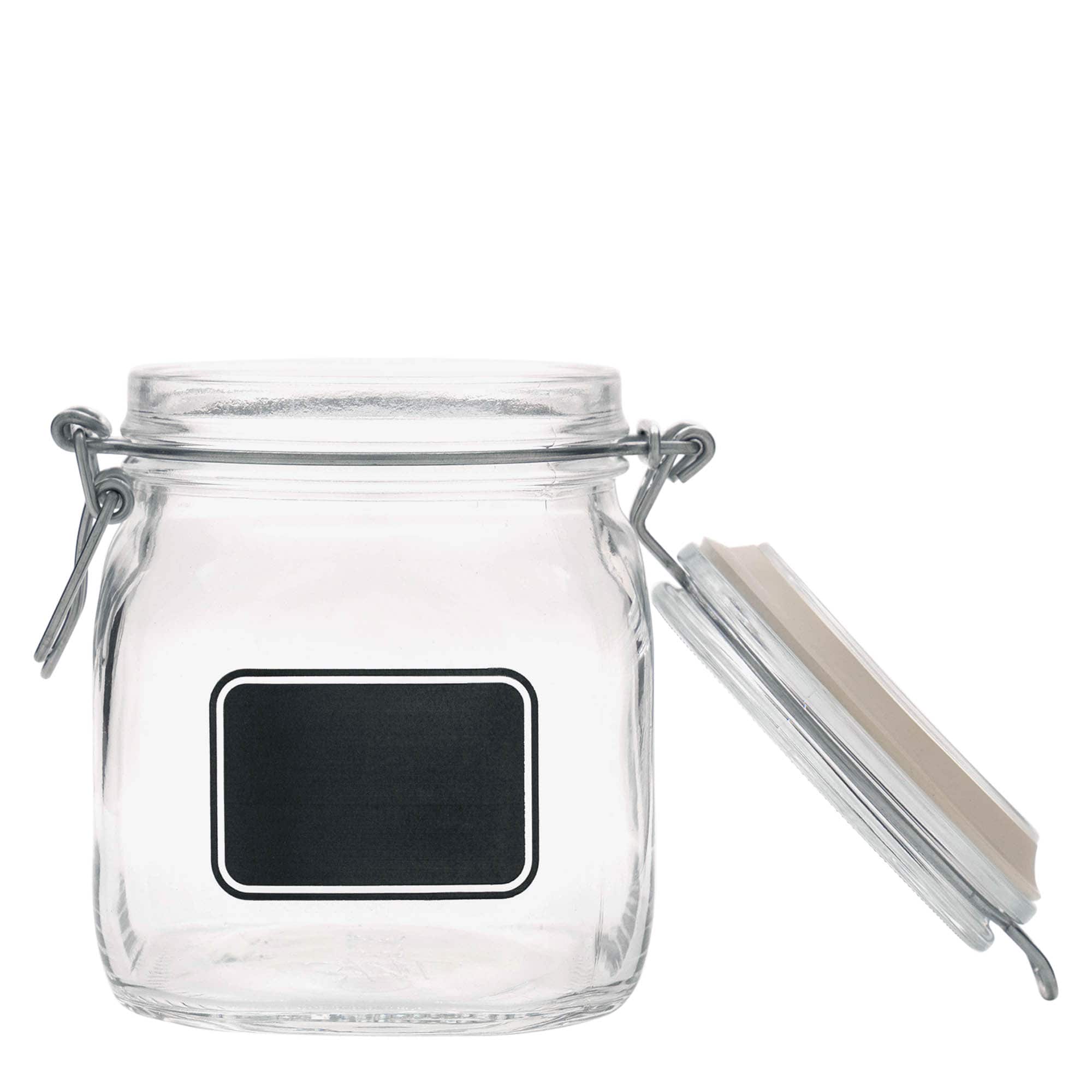 Pot met beugelsluiting 'Fido', 750 ml, motief: etiketveld, vierkant, monding: beugelsluiting Pot met beugelsluiting 'Fido', 750 ml, motief: etiketveld, vierkant, monding: beugelsluiting