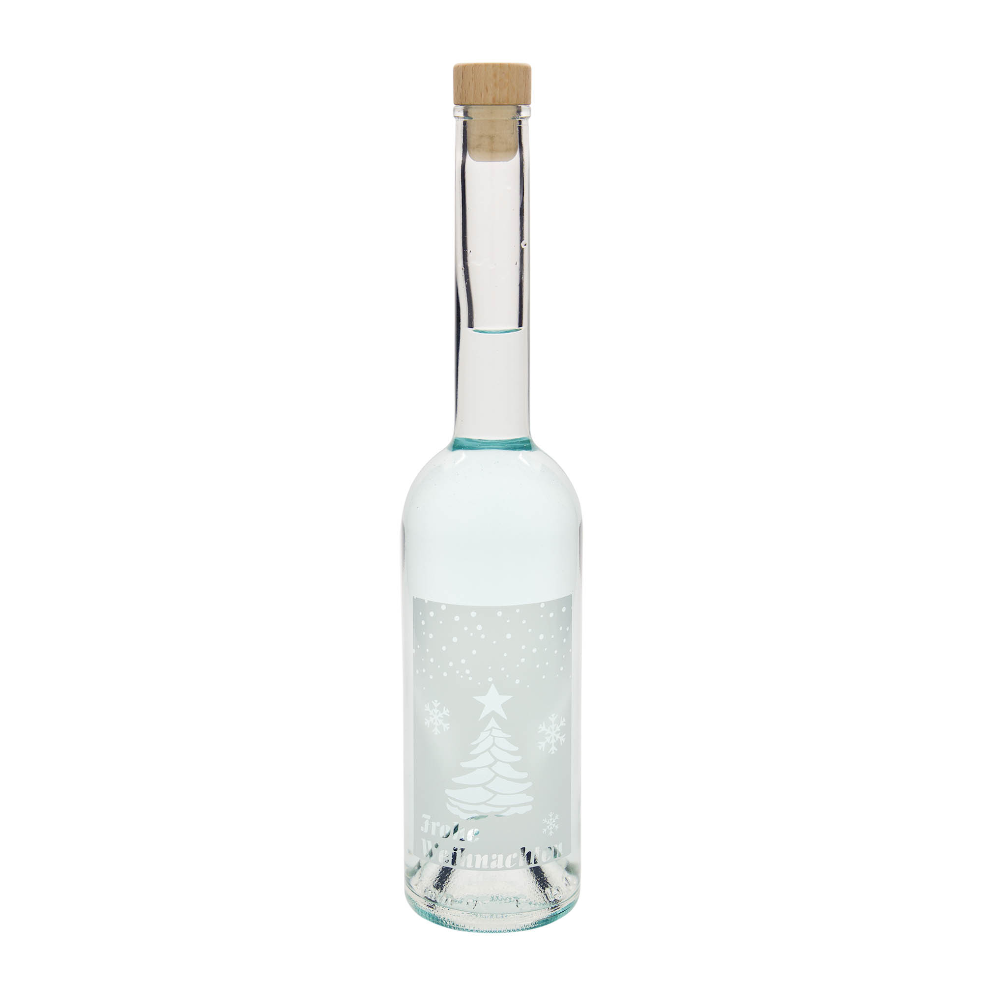 Glazen fles 'Opera', 500 ml, motief: Witte kerst, monding: kurk Glazen fles 'Opera', 500 ml, motief: Witte kerst, monding: kurk