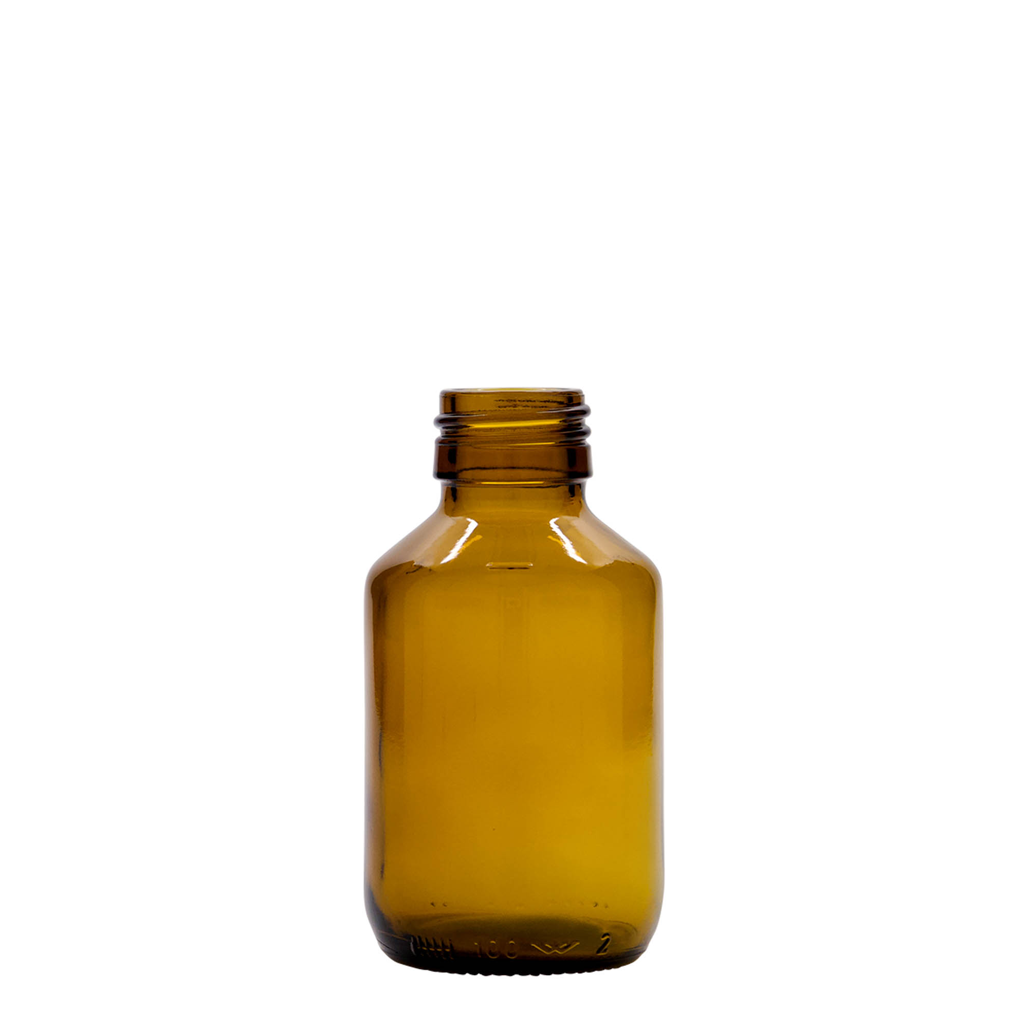 Medicijnfles, 100 ml, bruin, glas, monding: PP 28 Medicijnfles, 100 ml, bruin, glas, monding: PP 28