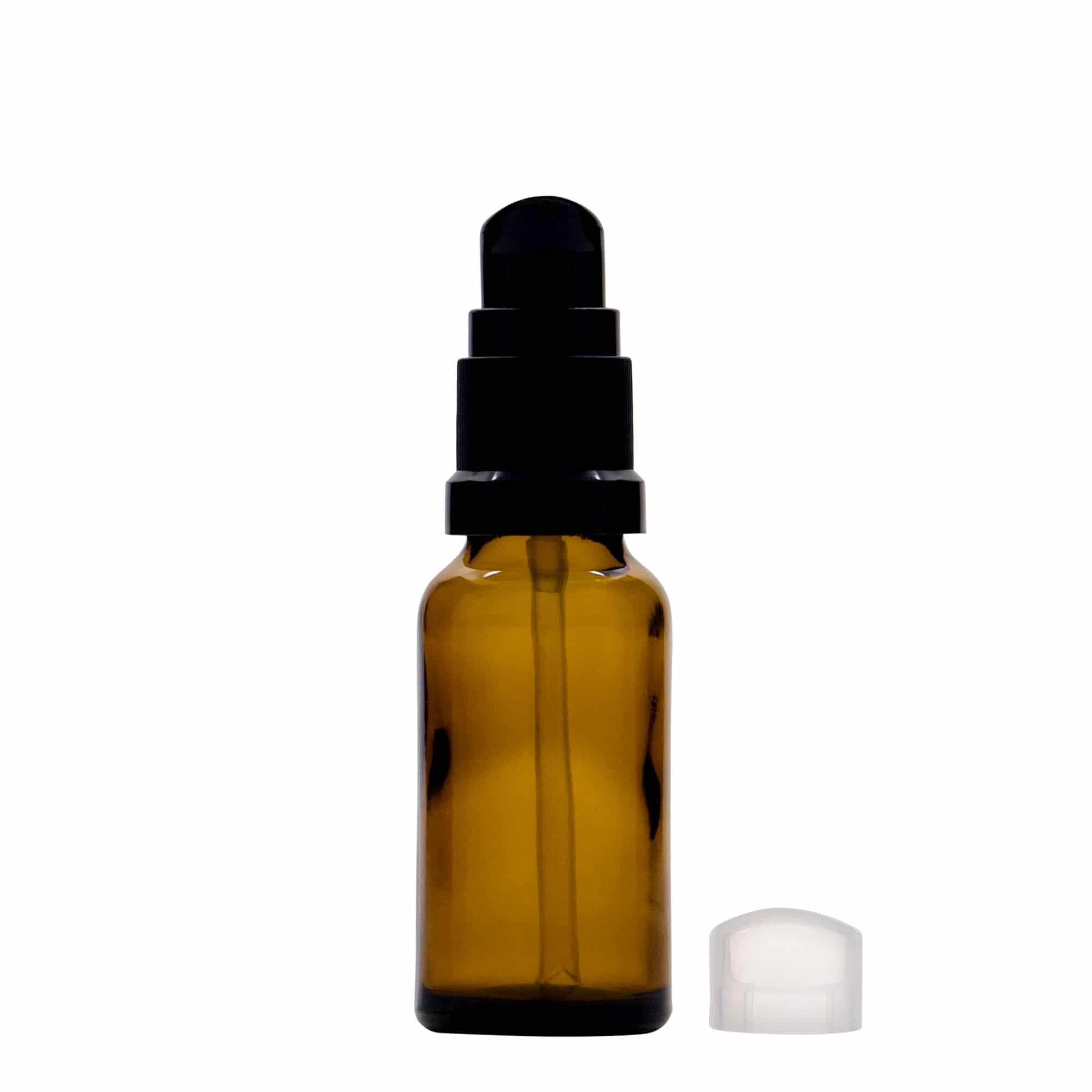 Medicijnfles met lotionpomp, 20 ml, glas, bruin, monding: DIN 18