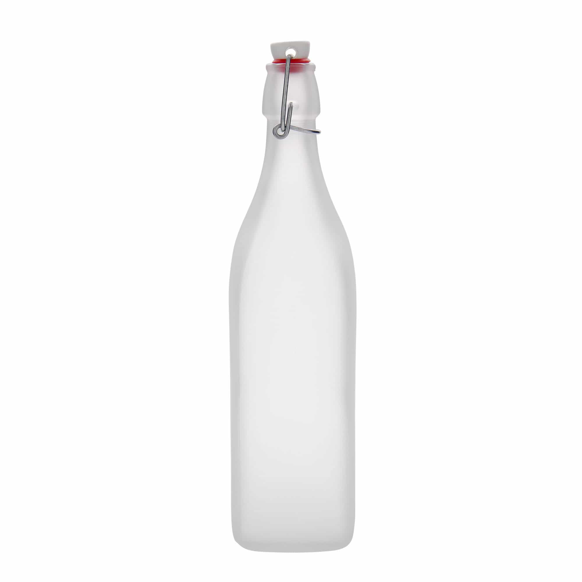 Glazen fles 'Swing', 1.000 ml, vierkant, wit, monding: beugelsluiting Glazen fles 'Swing', 1.000 ml, vierkant, wit, monding: beugelsluiting