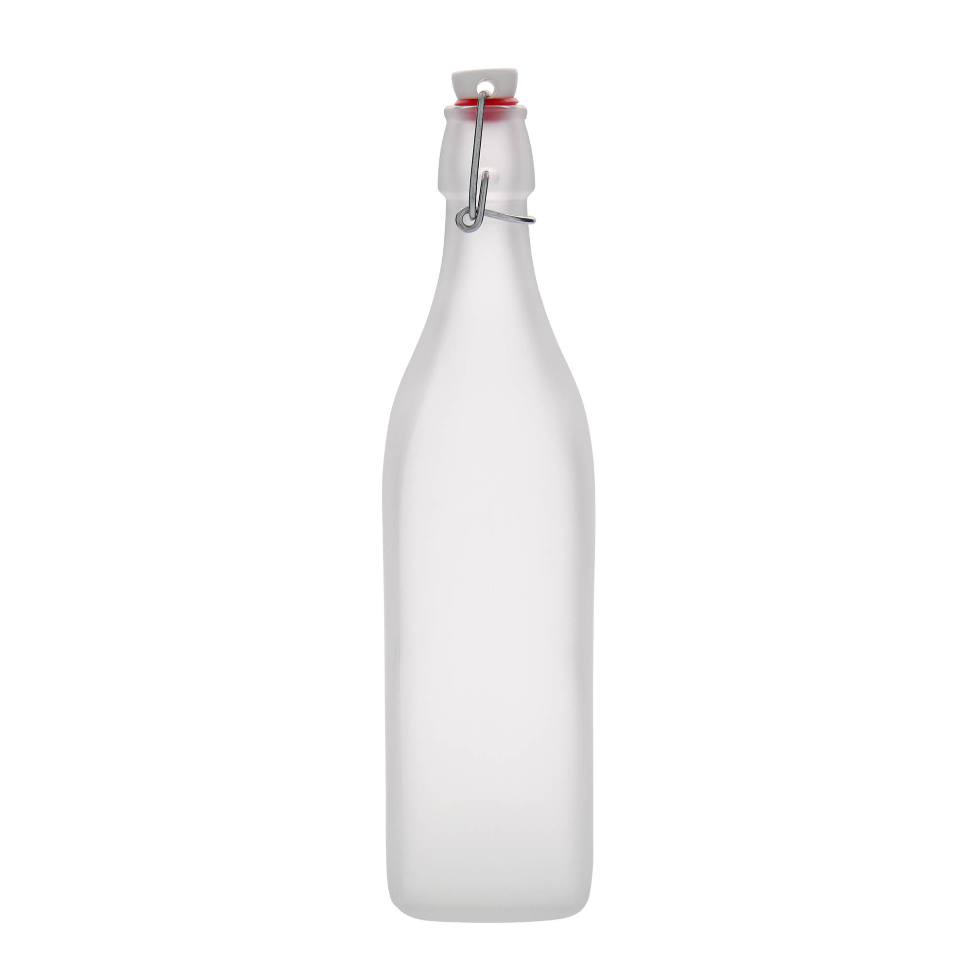 Bouteille en verre 1 000 ml 'Swing', carrée, blanche, bouchage: bouchon mécanique
