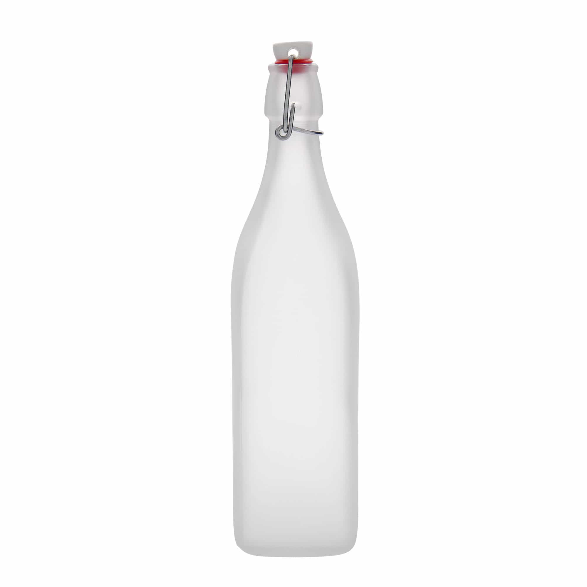 Bouteille en verre 1 000 ml « Swing », carrée, blanche, bouchage: bouchon mécanique