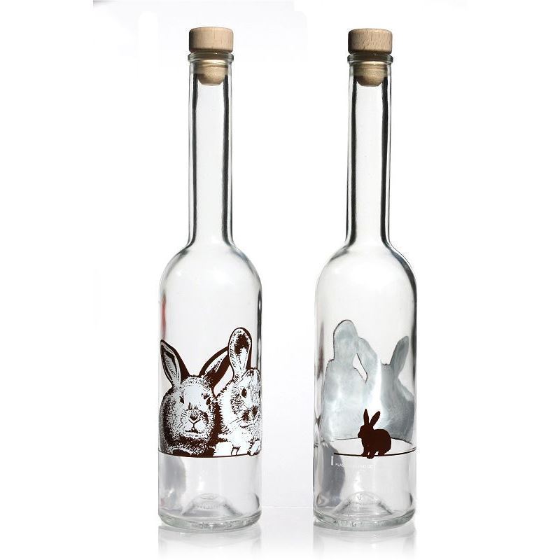 Bouteille en verre 500 ml 'Opera', motif : lapins, bouchage: bouchon