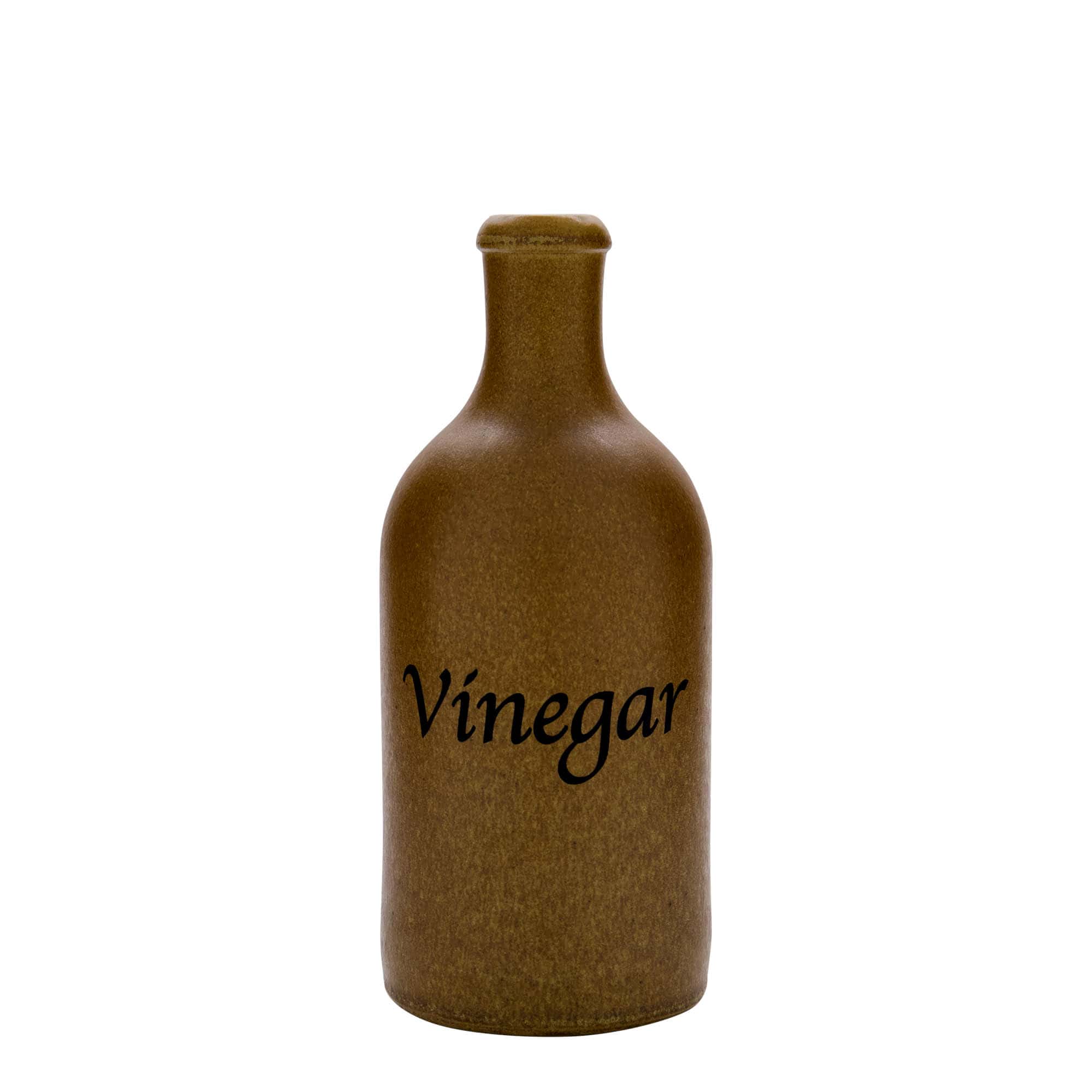 Chope en terre cuite 500 ml, motif : vinaigre, grès, cristal brun, bouchage: bouchon