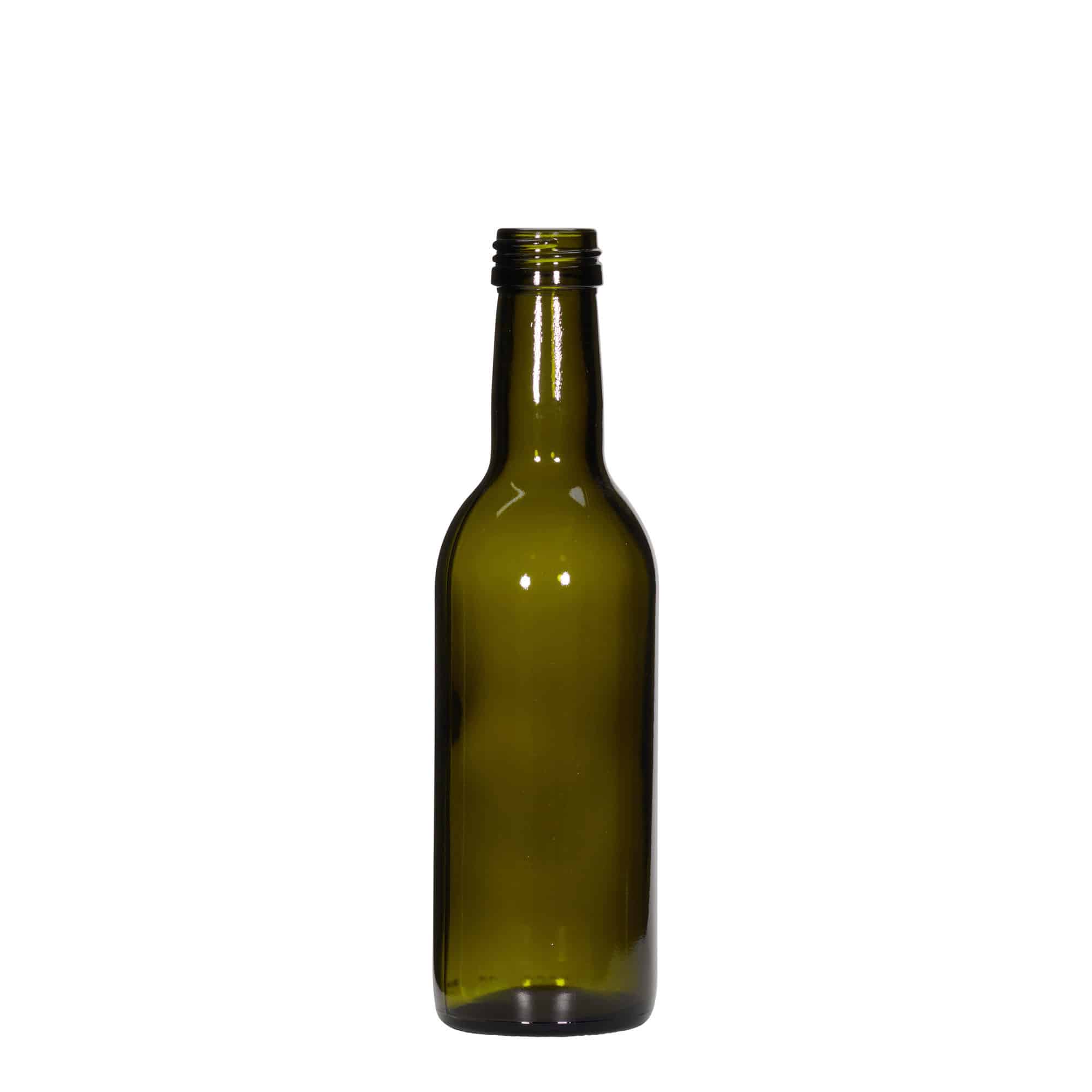 Glazen fles 'Bordeaux', 250 ml, antiekgroen, monding: PP 28