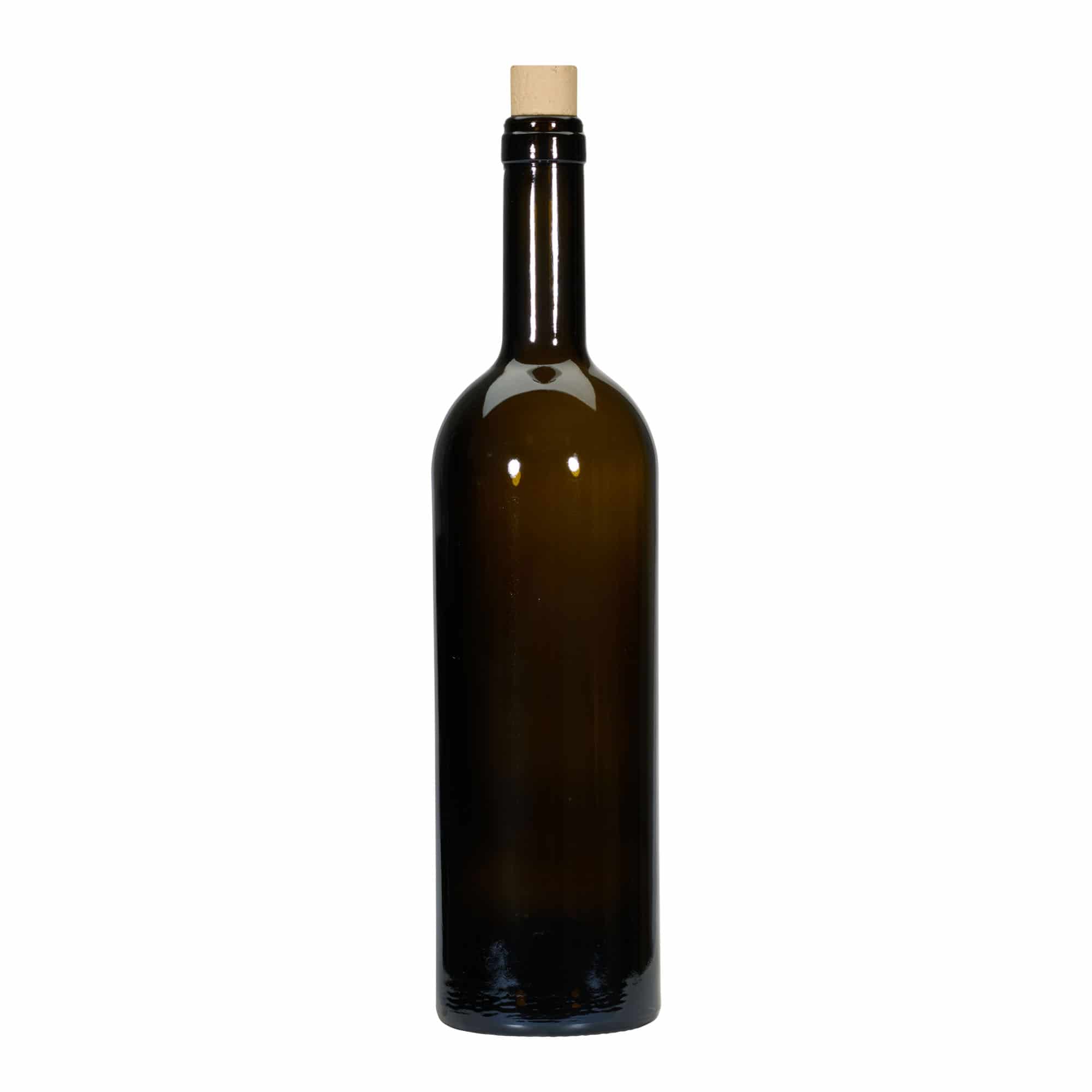 Wijnfles 'Golia', 750 ml, antiekgroen, monding: kurk