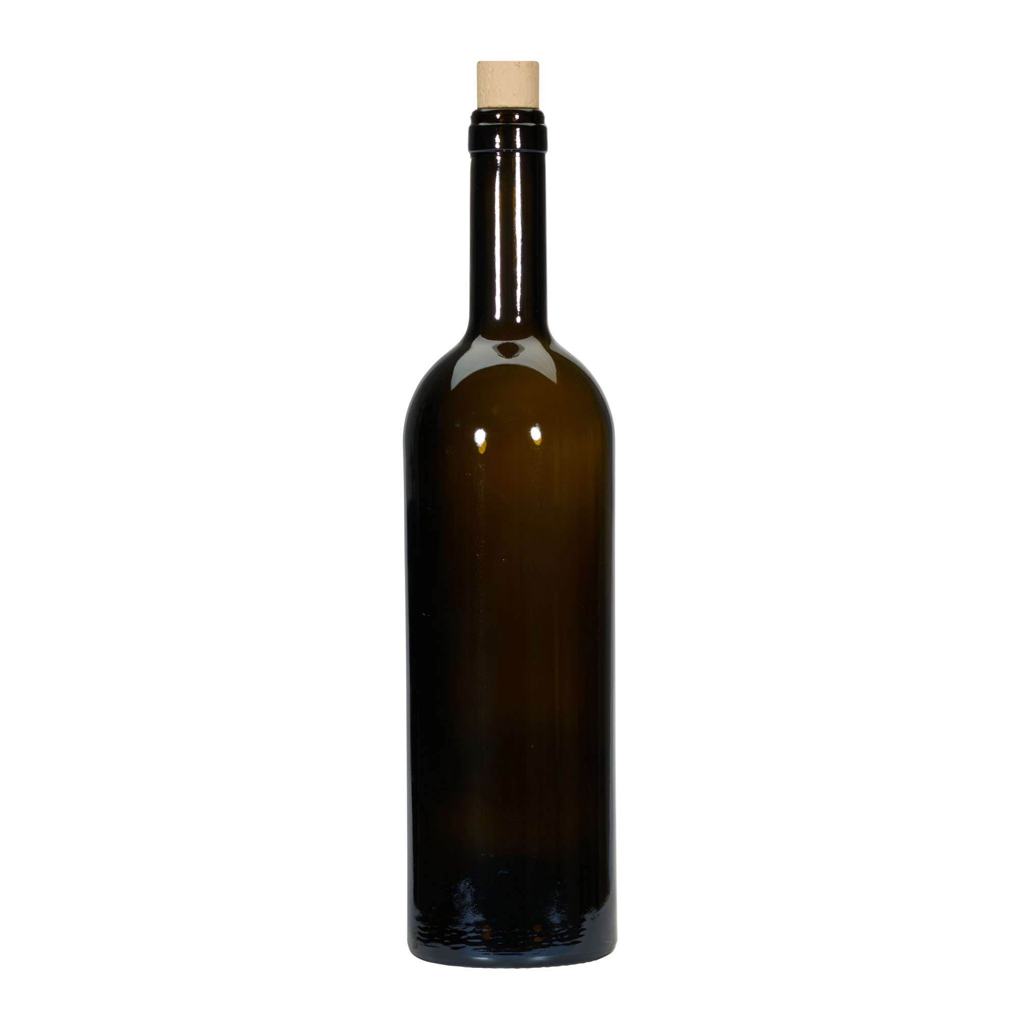 Wijnfles 'Golia', 750 ml, antiekgroen, monding: kurk