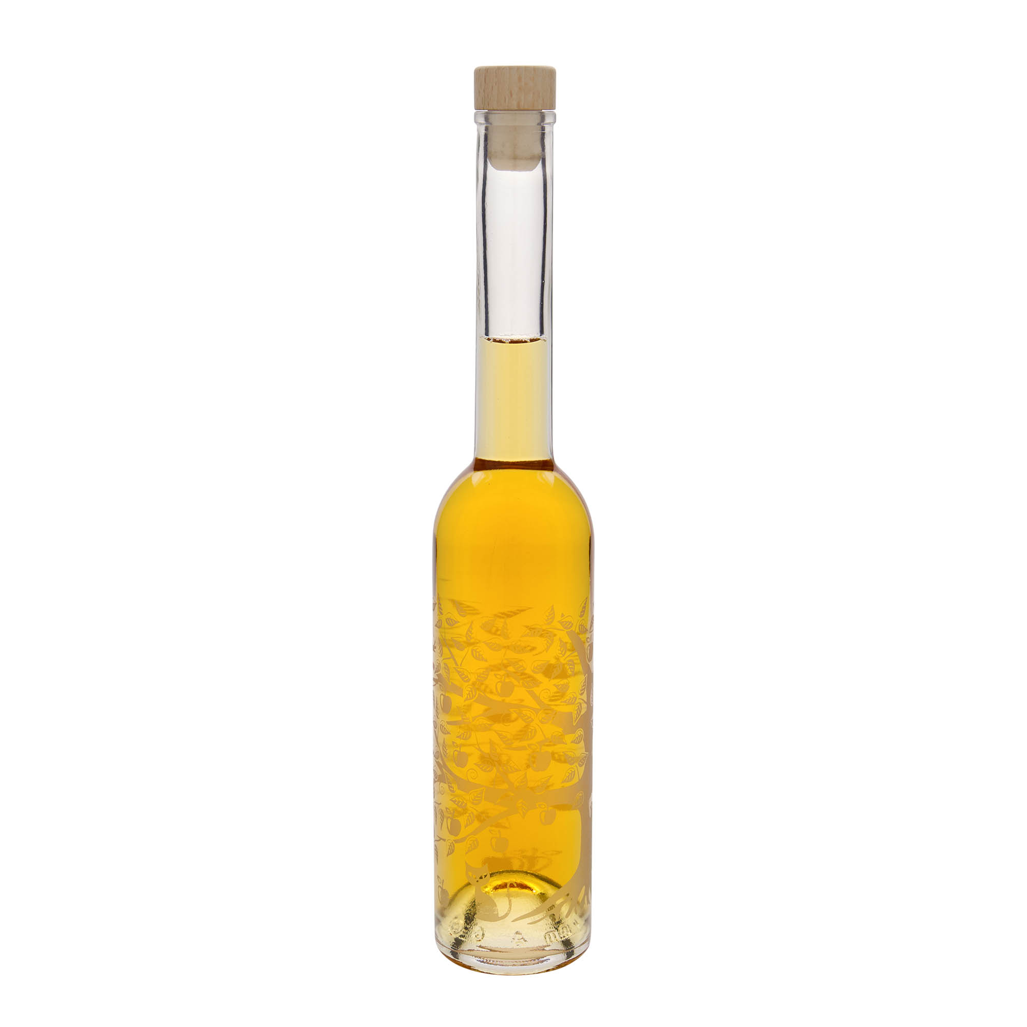 Glazen fles 'Opera', 350 ml, motief: Appelboom, monding: kurk Glazen fles 'Opera', 350 ml, motief: Appelboom, monding: kurk