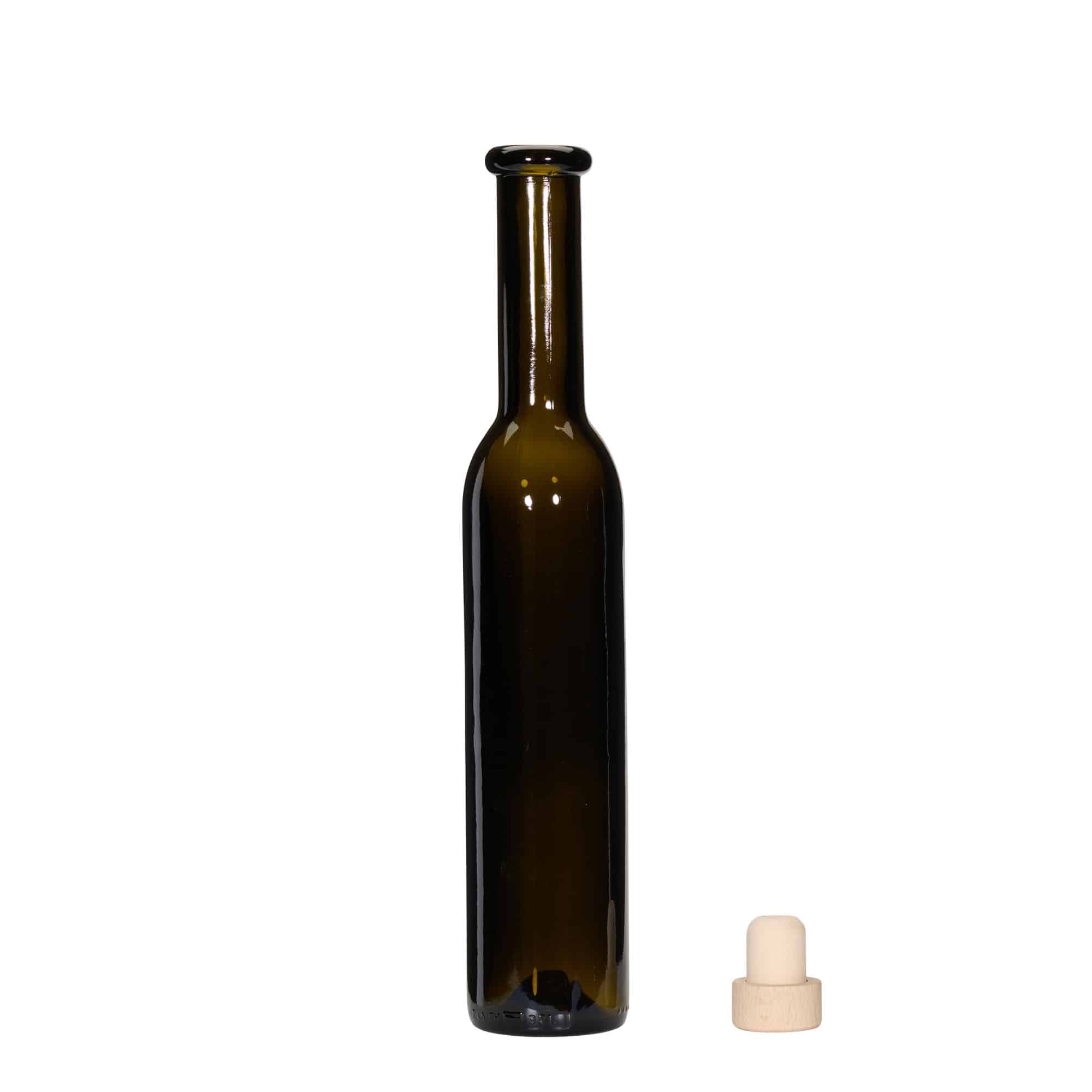 Glazen fles 'Rocky', 250 ml, antiekgroen, monding: kurk