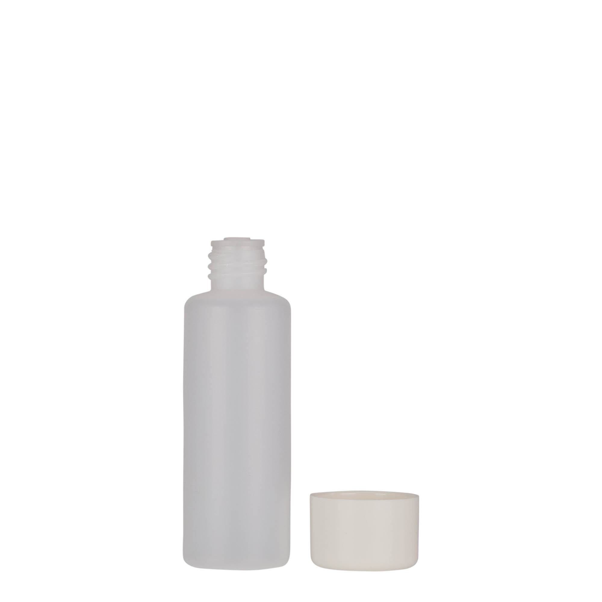 Bouteille ronde 50 ml, plastique PE, nature, bouchage: Bougage à vis Bouteille ronde 50 ml, plastique PE, nature, bouchage: Bougage à vis
