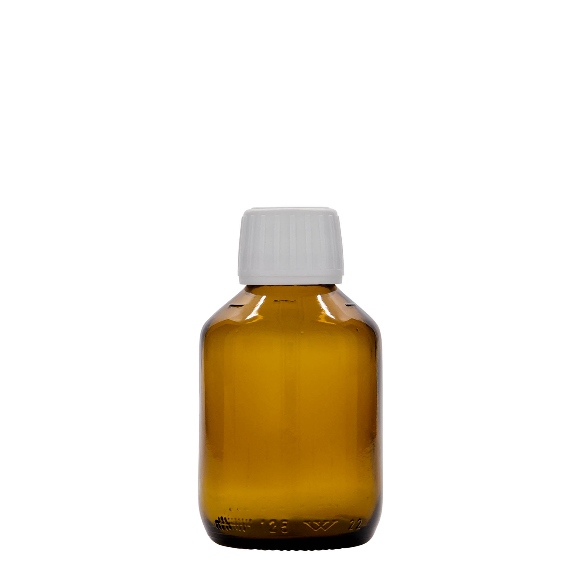 Medicijnfles, 125 ml, bruin, glas, monding: PP 28 Medicijnfles, 125 ml, bruin, glas, monding: PP 28