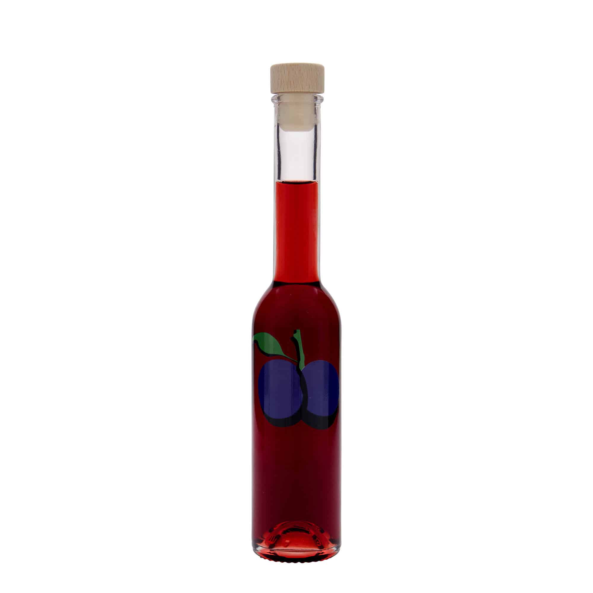 Glazen fles 'Opera', 200 ml, motief: Pruim, monding: kurk