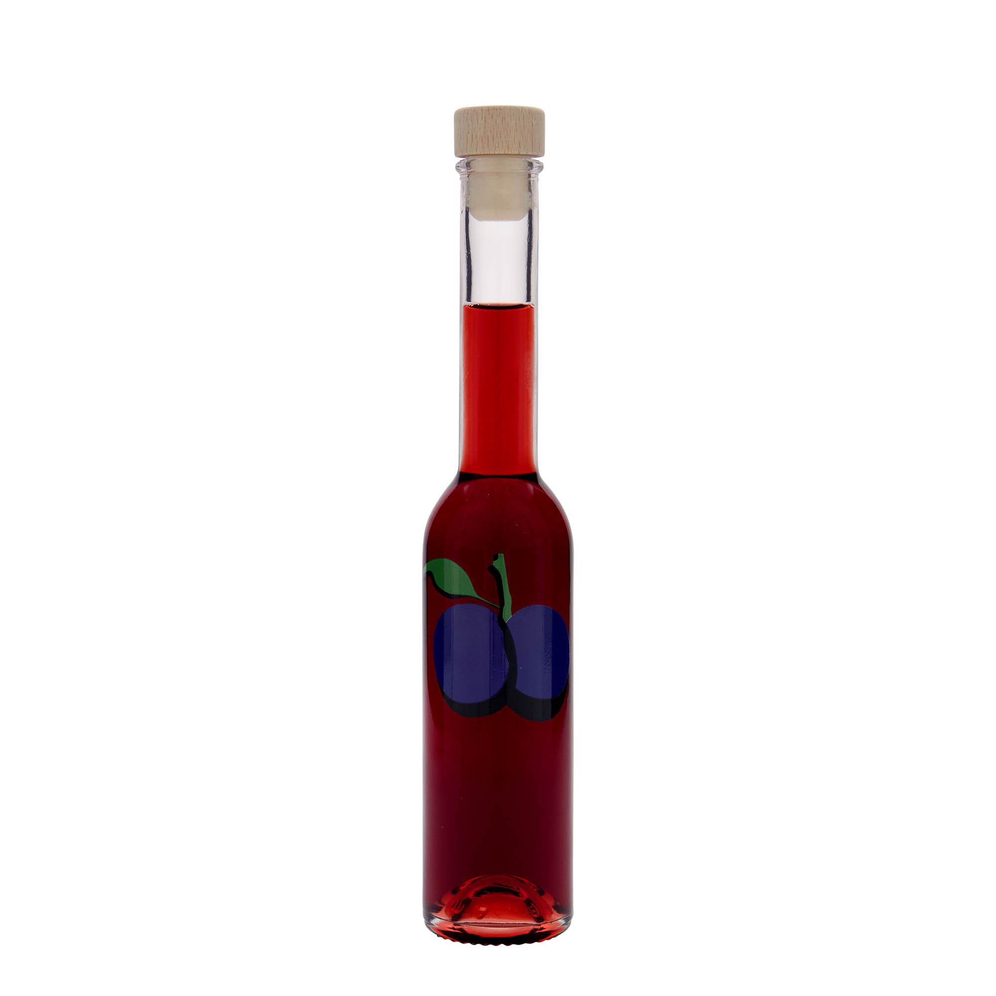 Glazen fles 'Opera', 200 ml, motief: Pruim, monding: kurk