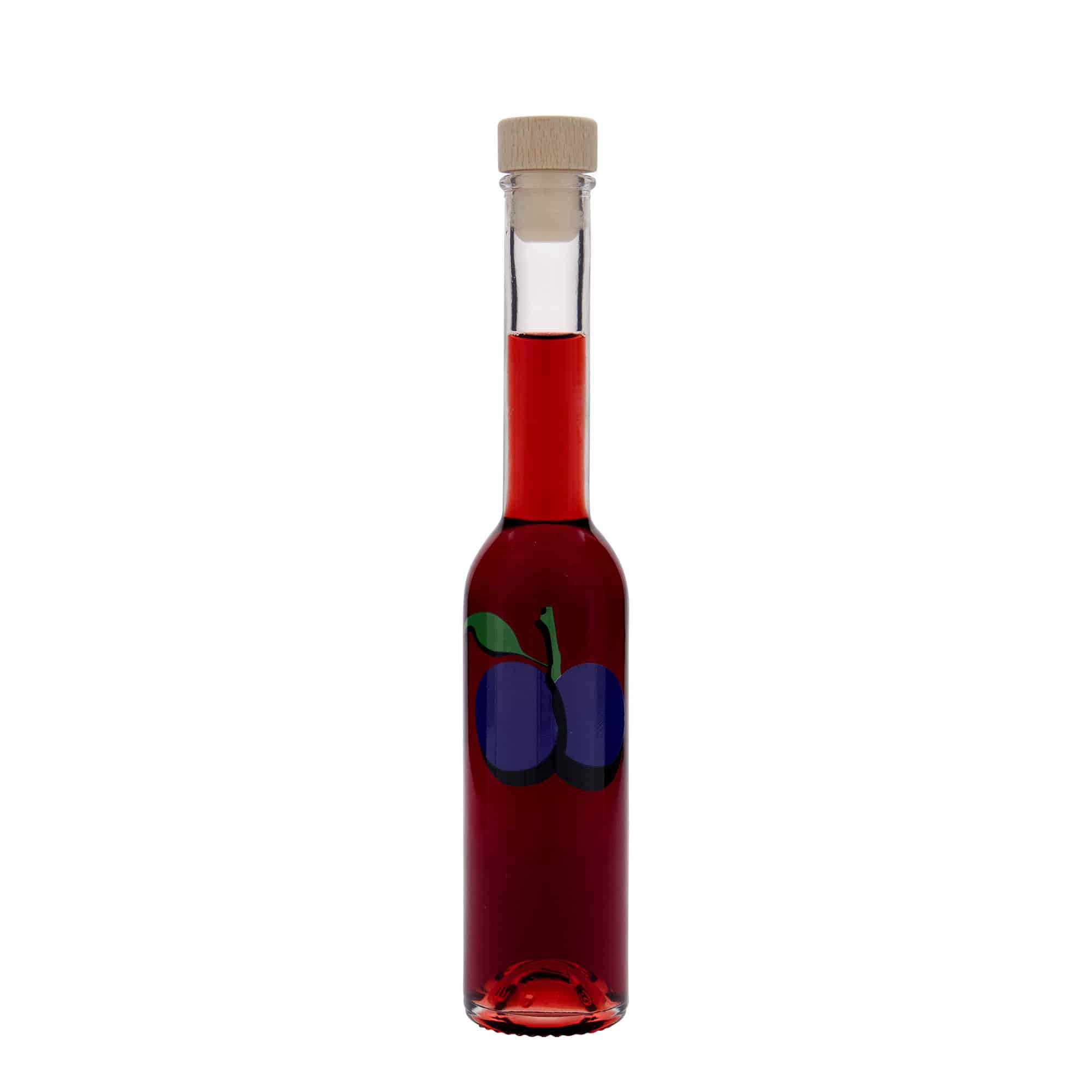 Glazen fles 'Opera', 200 ml, motief: Pruim, monding: kurk