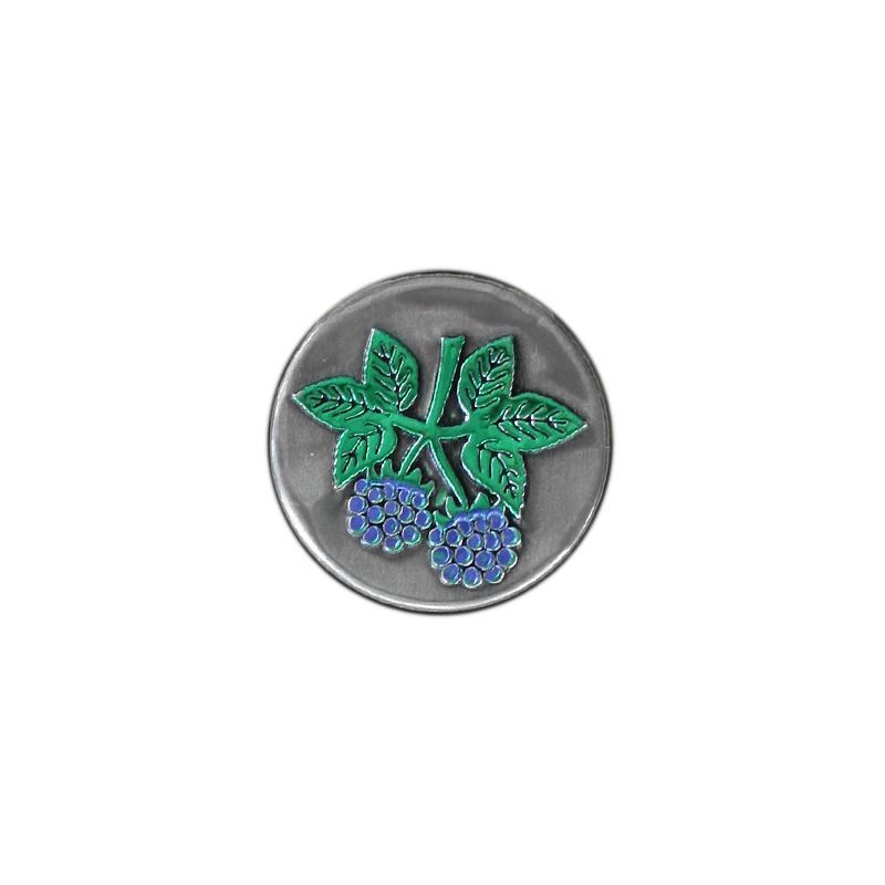 Tinnen etiket 'Braam', rond, metaal, zilver