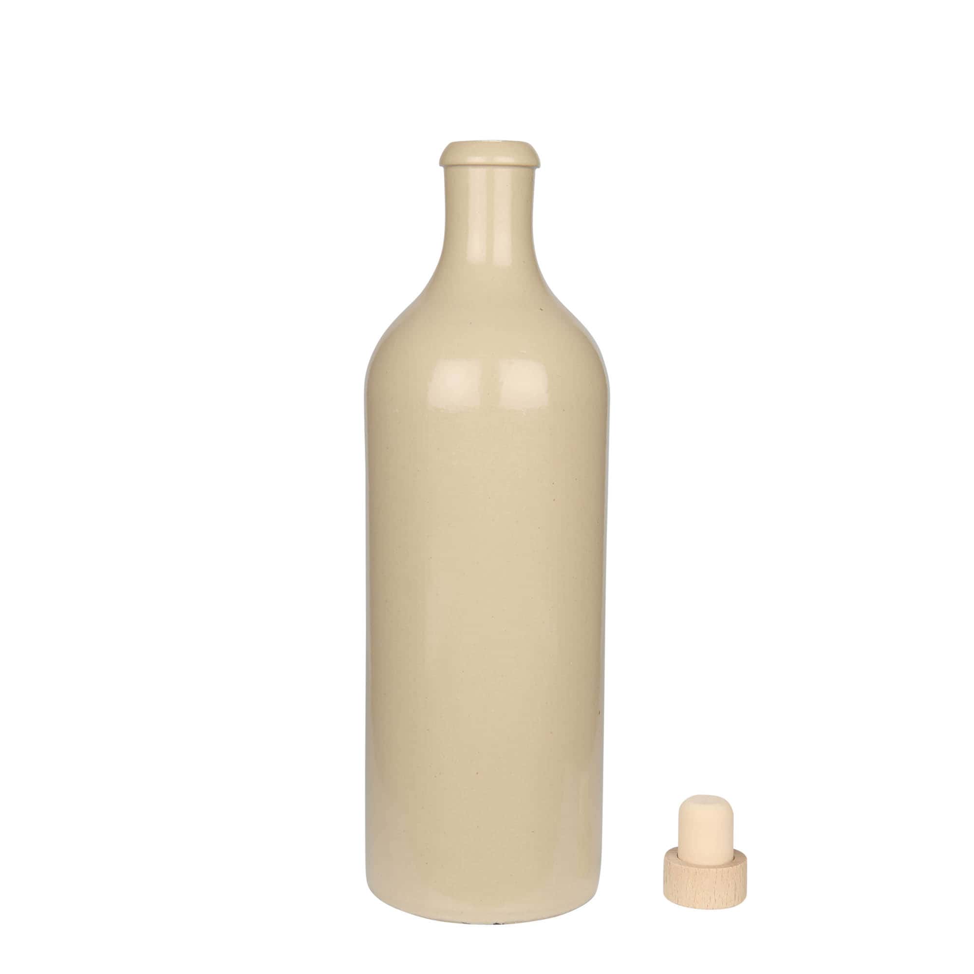 Keramische kruik, 750 ml, steengoed, beige, monding: kurk