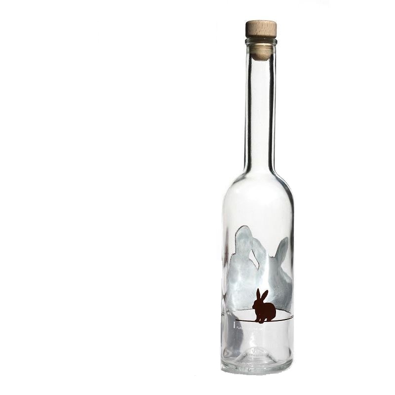 Glazen fles 'Opera', 500 ml, motief: Konijnen, monding: kurk Glazen fles 'Opera', 500 ml, motief: Konijnen, monding: kurk