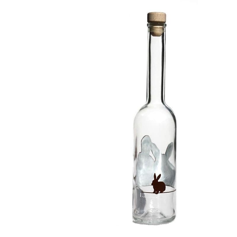 Bouteille en verre 500 ml « Opera », motif : lapins, bouchage: bouchon
