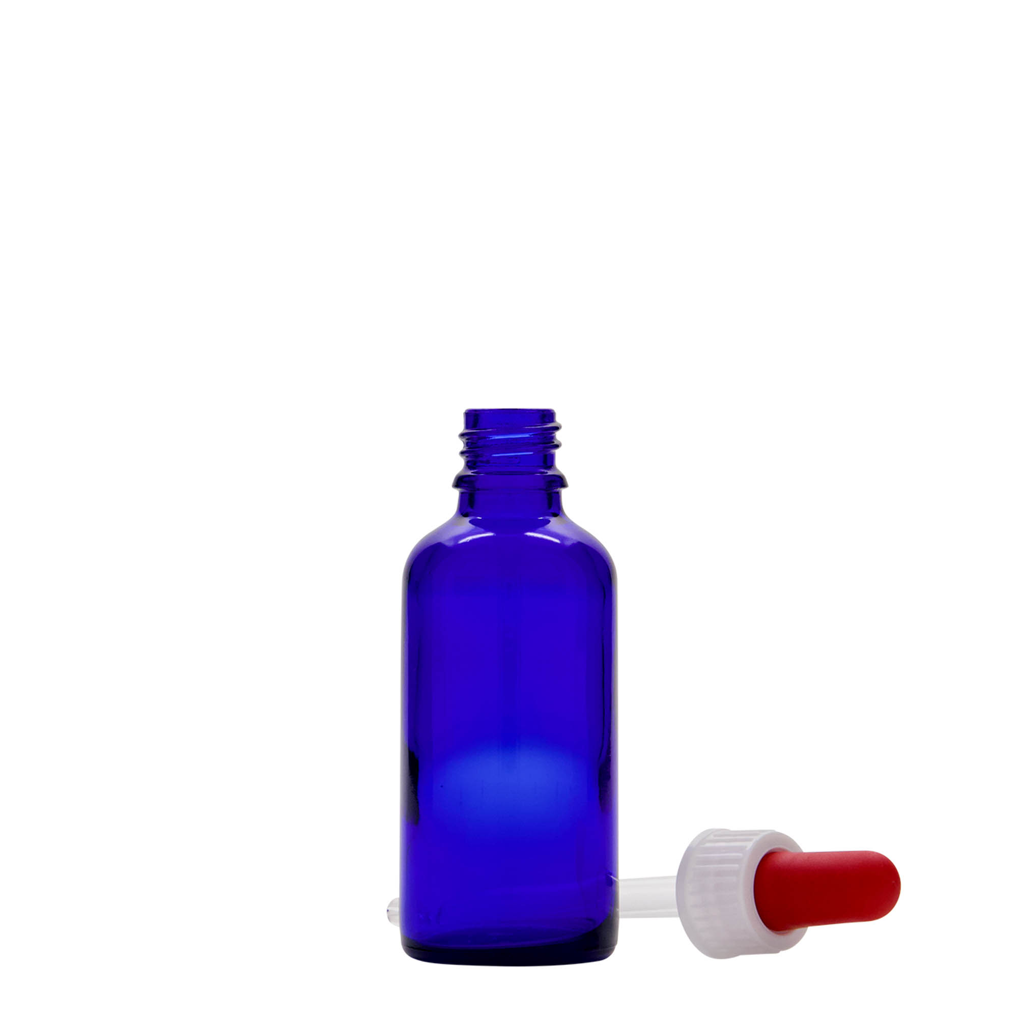Pipetflesje medicijn, 50 ml, glas, koningsblauw-rood, monding: DIN 18 Pipetflesje medicijn, 50 ml, glas, koningsblauw-rood, monding: DIN 18
