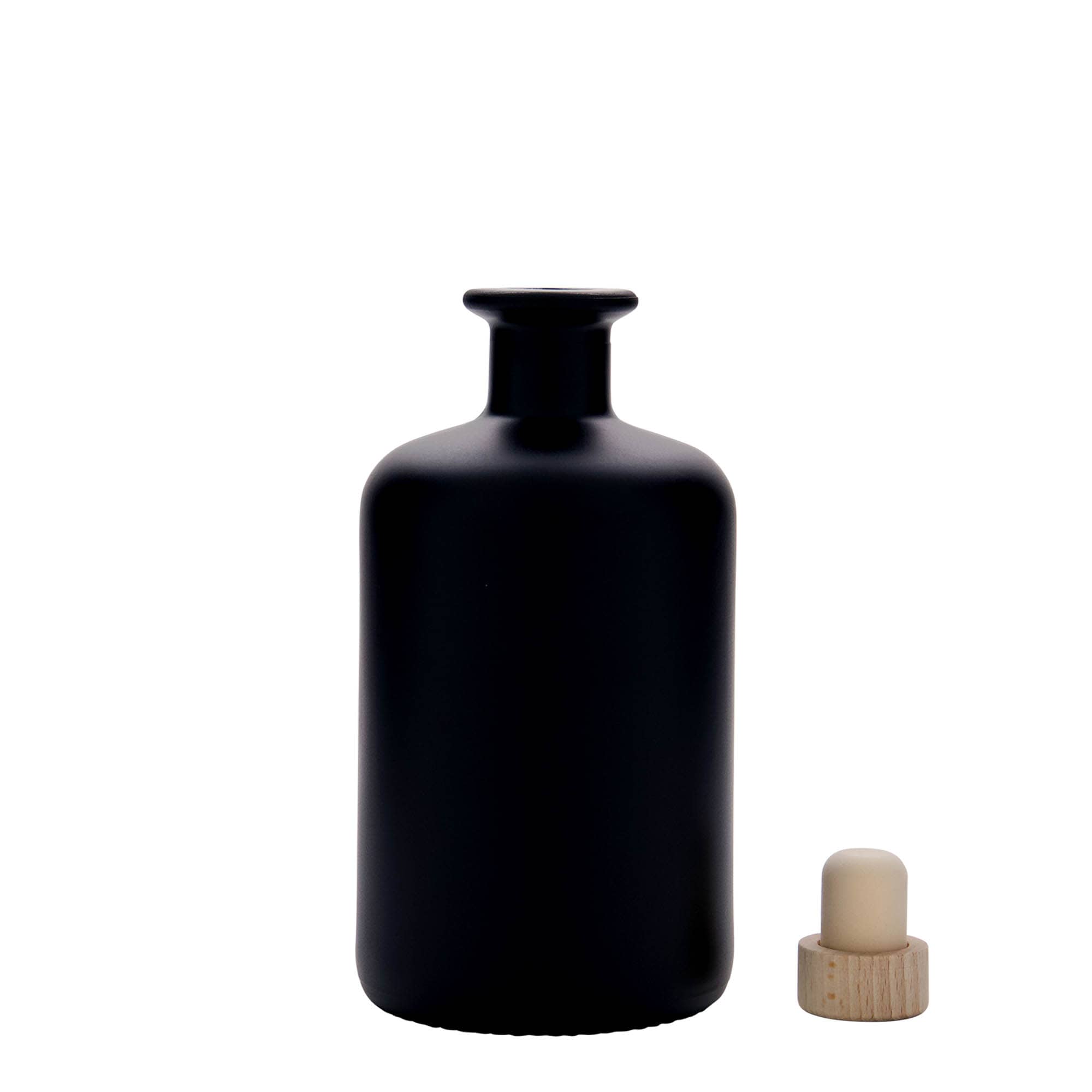 Glazen fles Apotheker, 500 ml, zwart, monding: kurk