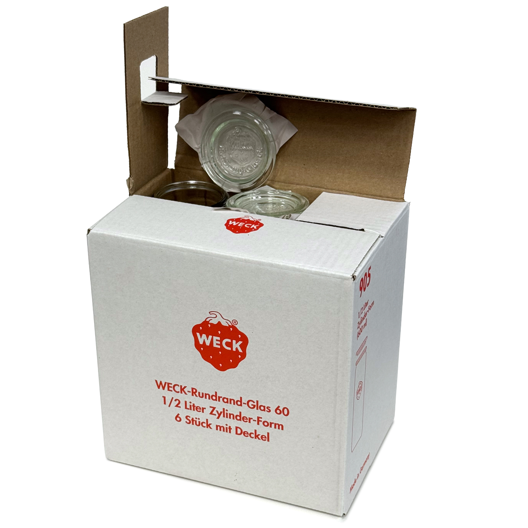 6x 600 ml WECK-cilinderglas met glazen deksel RR 60