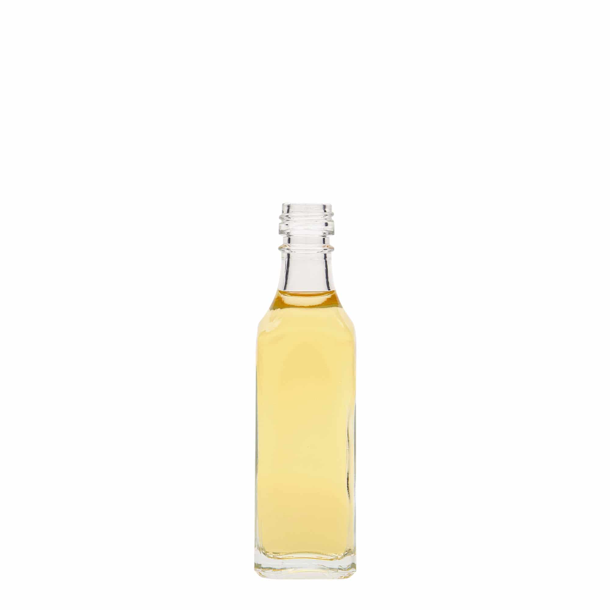 Glazen fles 'Siena', 50 ml, vierkant, monding: PP 18 Glazen fles 'Siena', 50 ml, vierkant, monding: PP 18