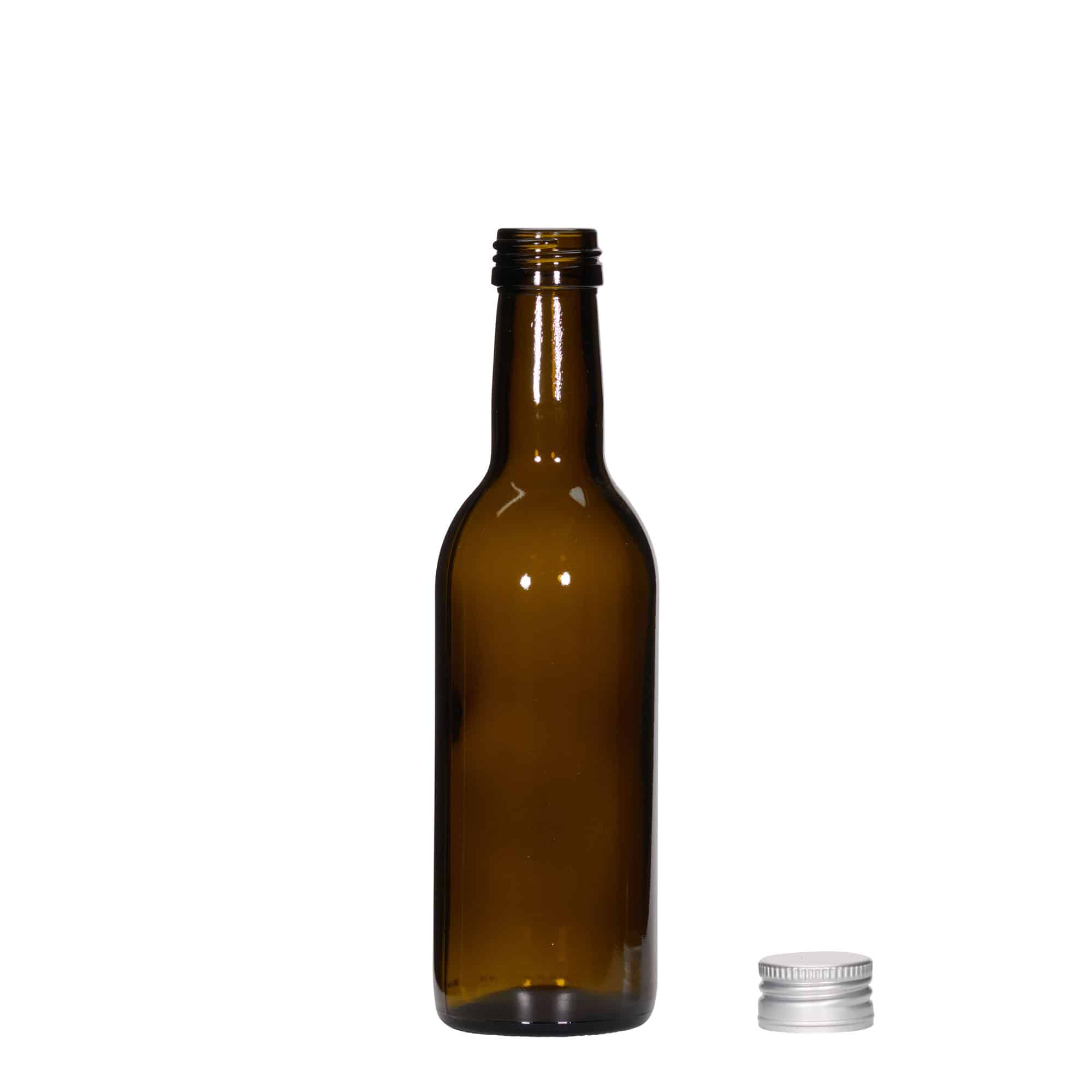 Glazen fles 'Bordeaux', 250 ml, antiekgroen, monding: PP 28