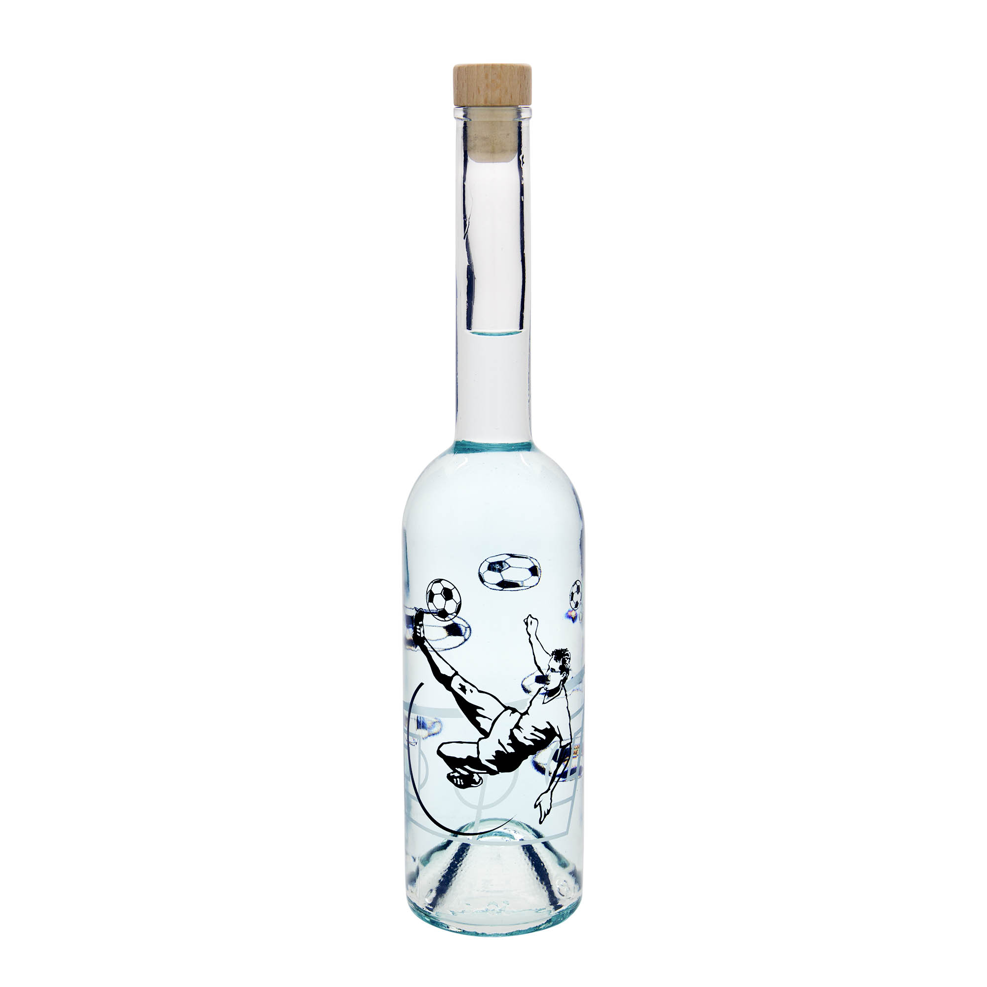 Bouteille en verre 500 ml 'Opera', motif : joueur de football, bouchage: bouchon Bouteille en verre 500 ml 'Opera', motif : joueur de football, bouchage: bouchon