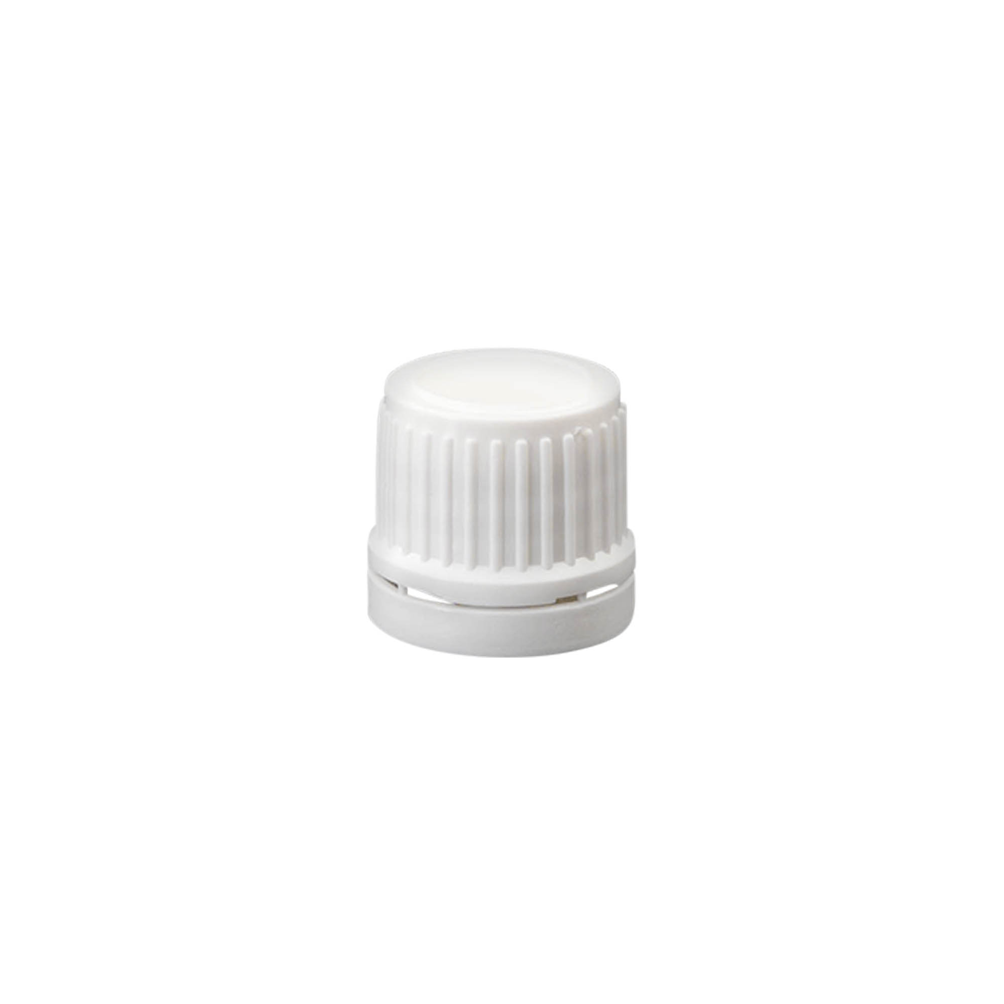 Bougage à vis avec bouchon avec fermeture garantie, plastique PE, blanc, pour bouchage: DIN 18 Bougage à vis avec bouchon avec fermeture garantie, plastique PE, blanc, pour bouchage: DIN 18