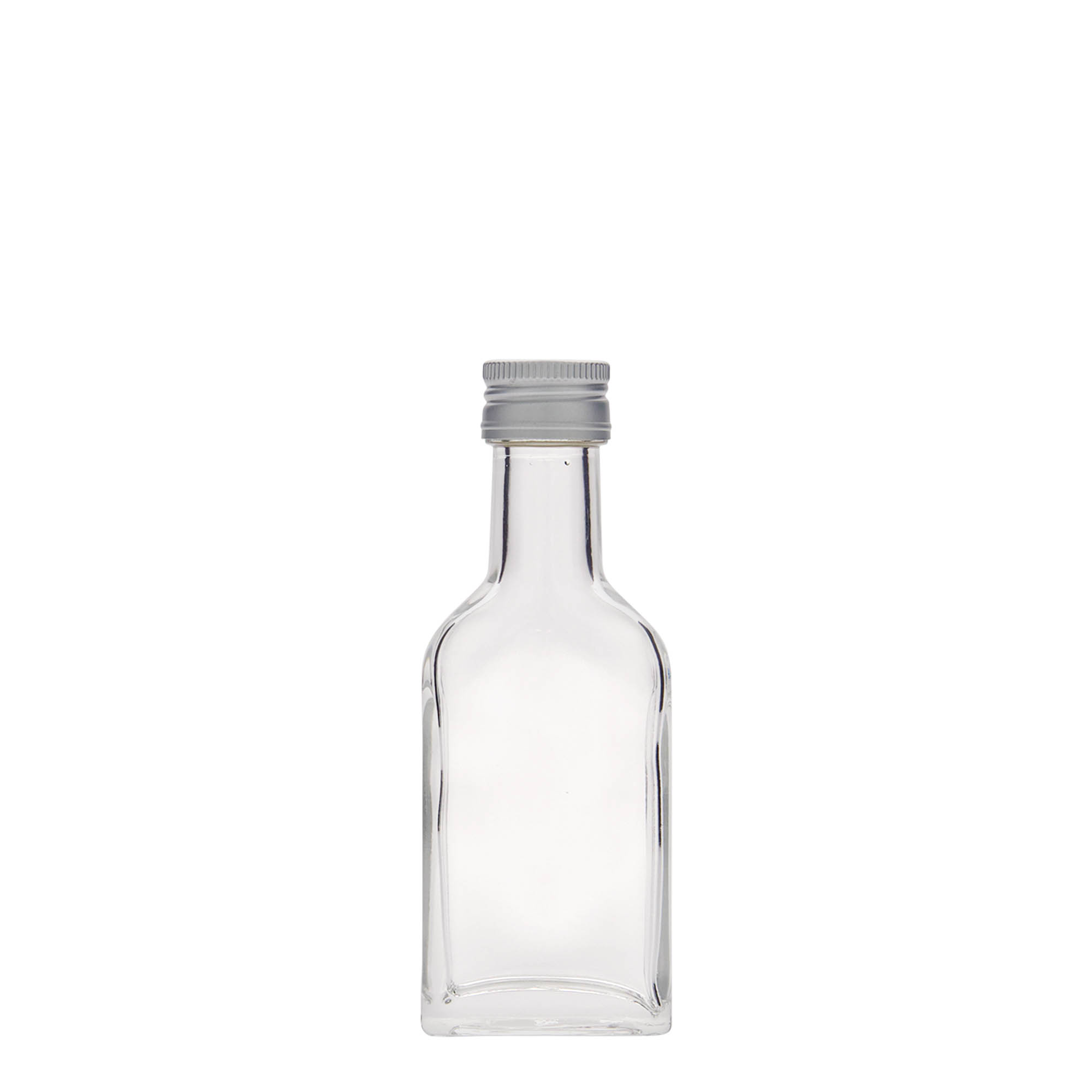 Flasque 40 ml à long cou, rectangulaire, verre, bouchage: PP 22 Flasque 40 ml à long cou, rectangulaire, verre, bouchage: PP 22
