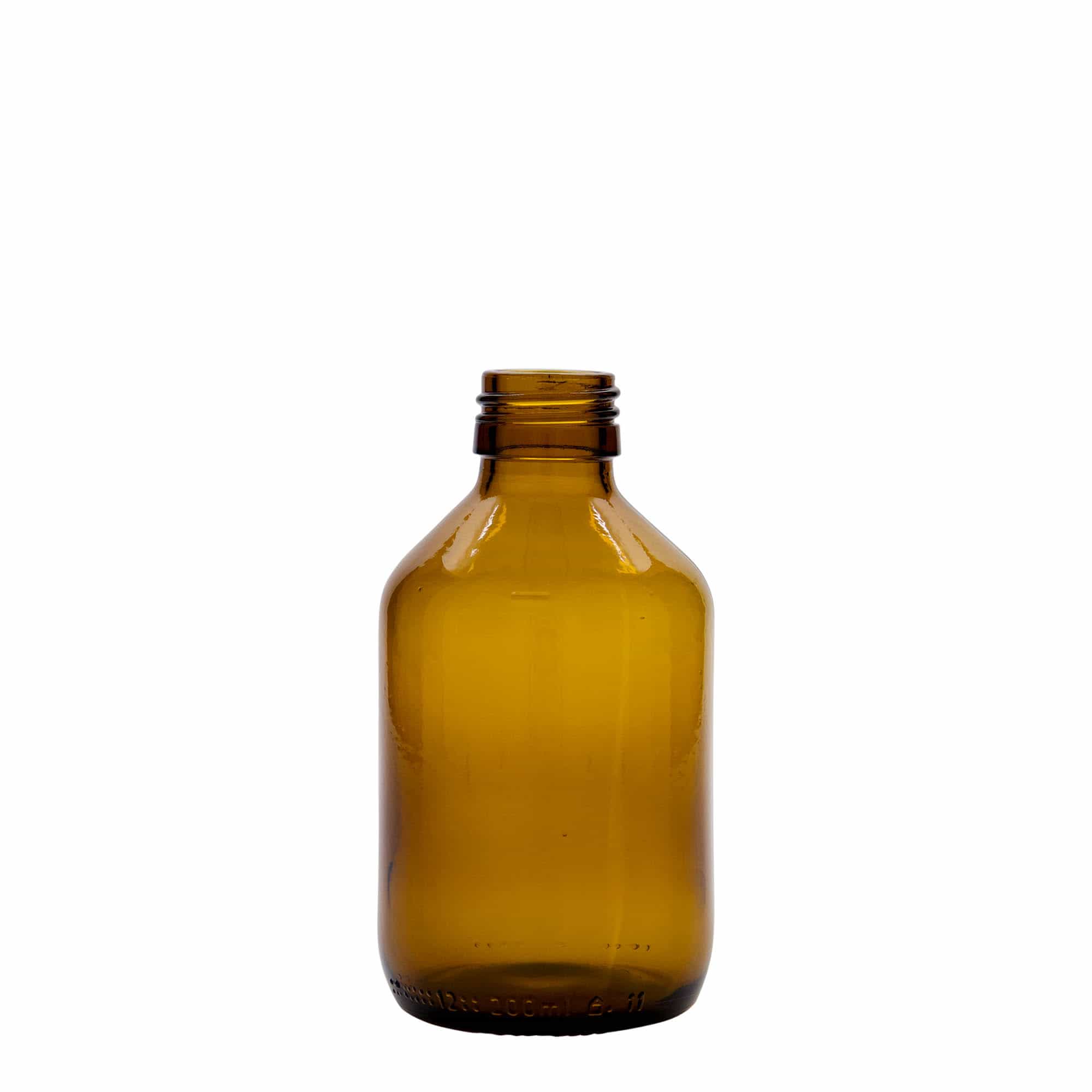 Medicijnfles, 200 ml, bruin, glas, monding: PP 28 Medicijnfles, 200 ml, bruin, glas, monding: PP 28