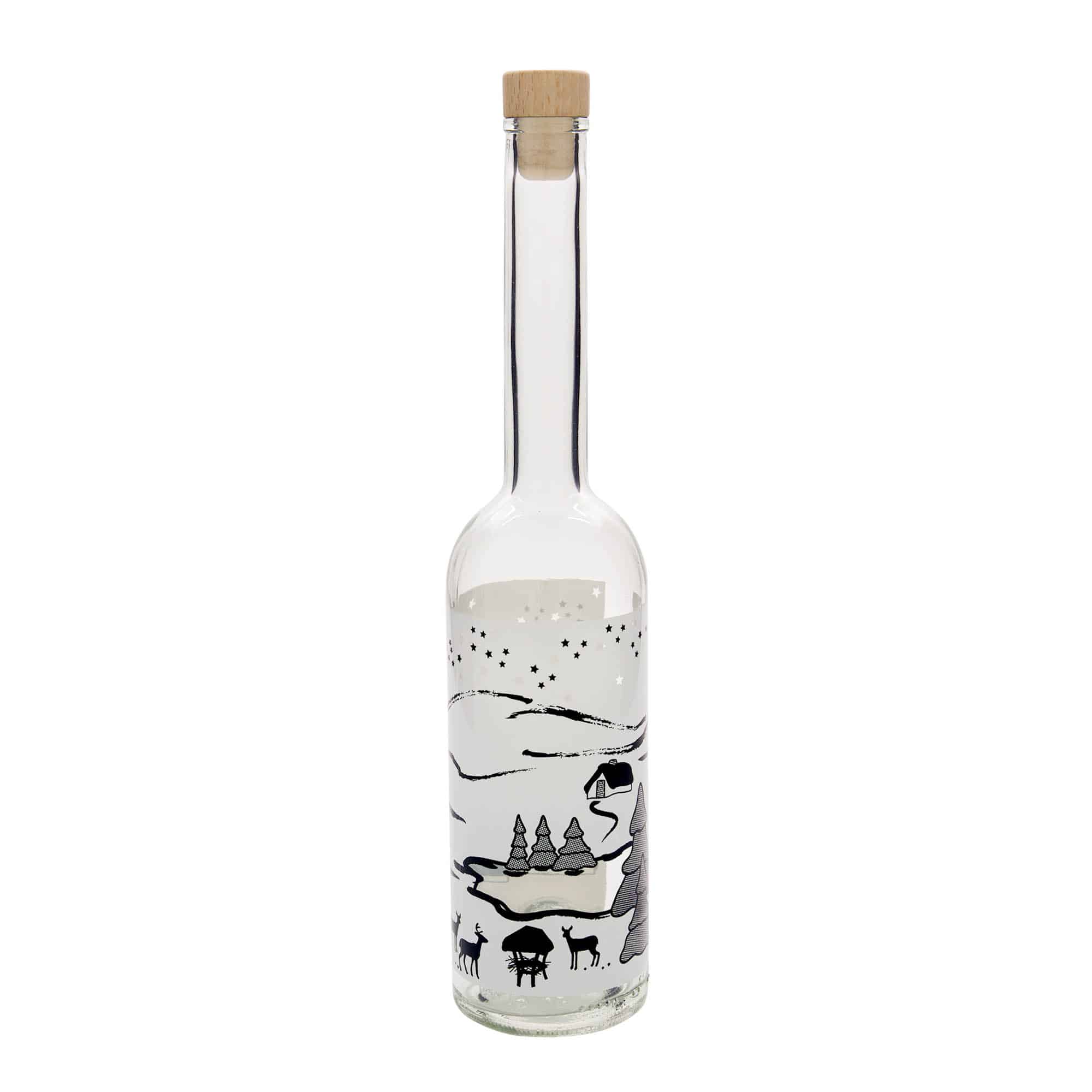 Glazen fles 'Opera', 500 ml, motief: Winterdroom-bianco, monding: kurk