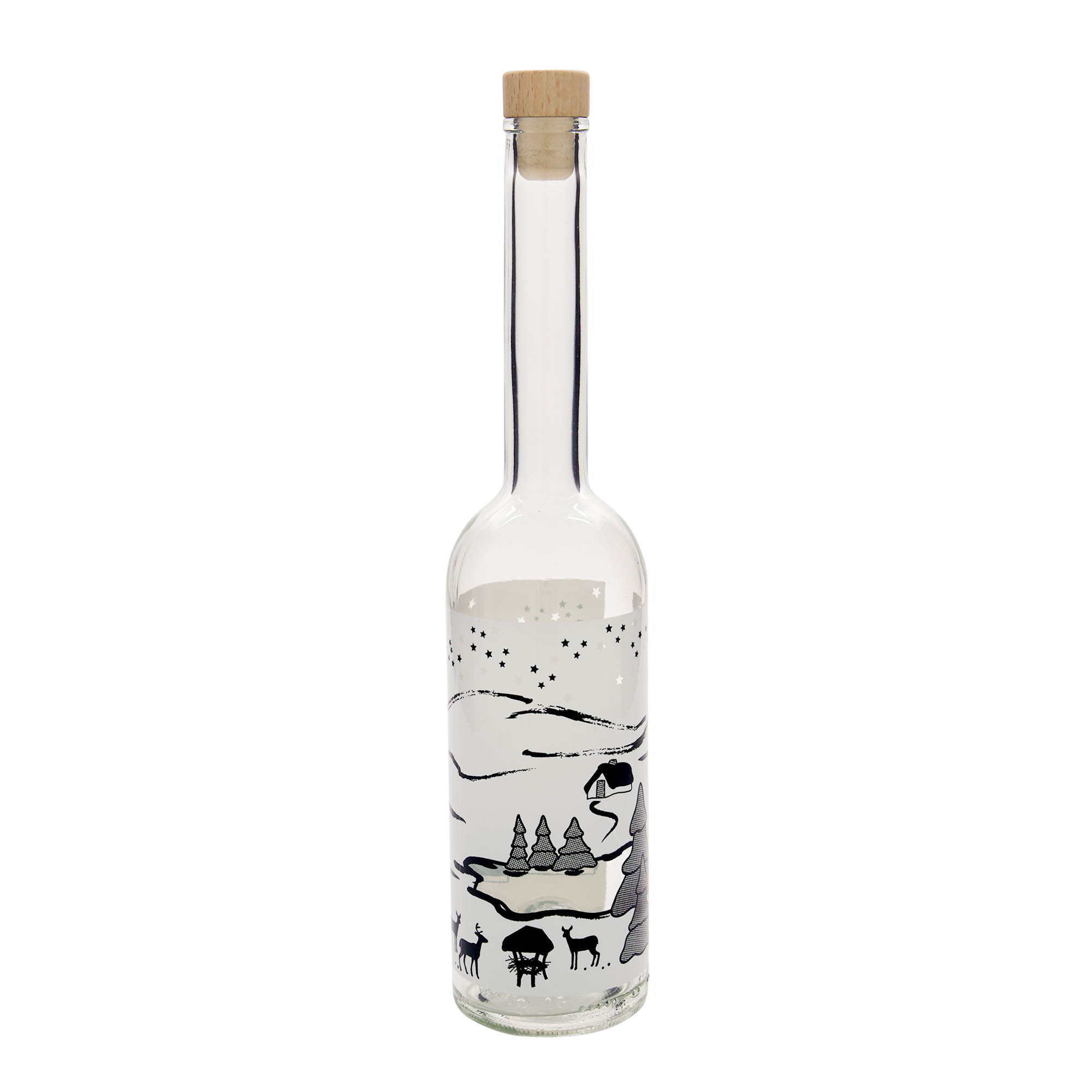 Glazen fles 'Opera', 500 ml, motief: Winterdroom-bianco, monding: kurk