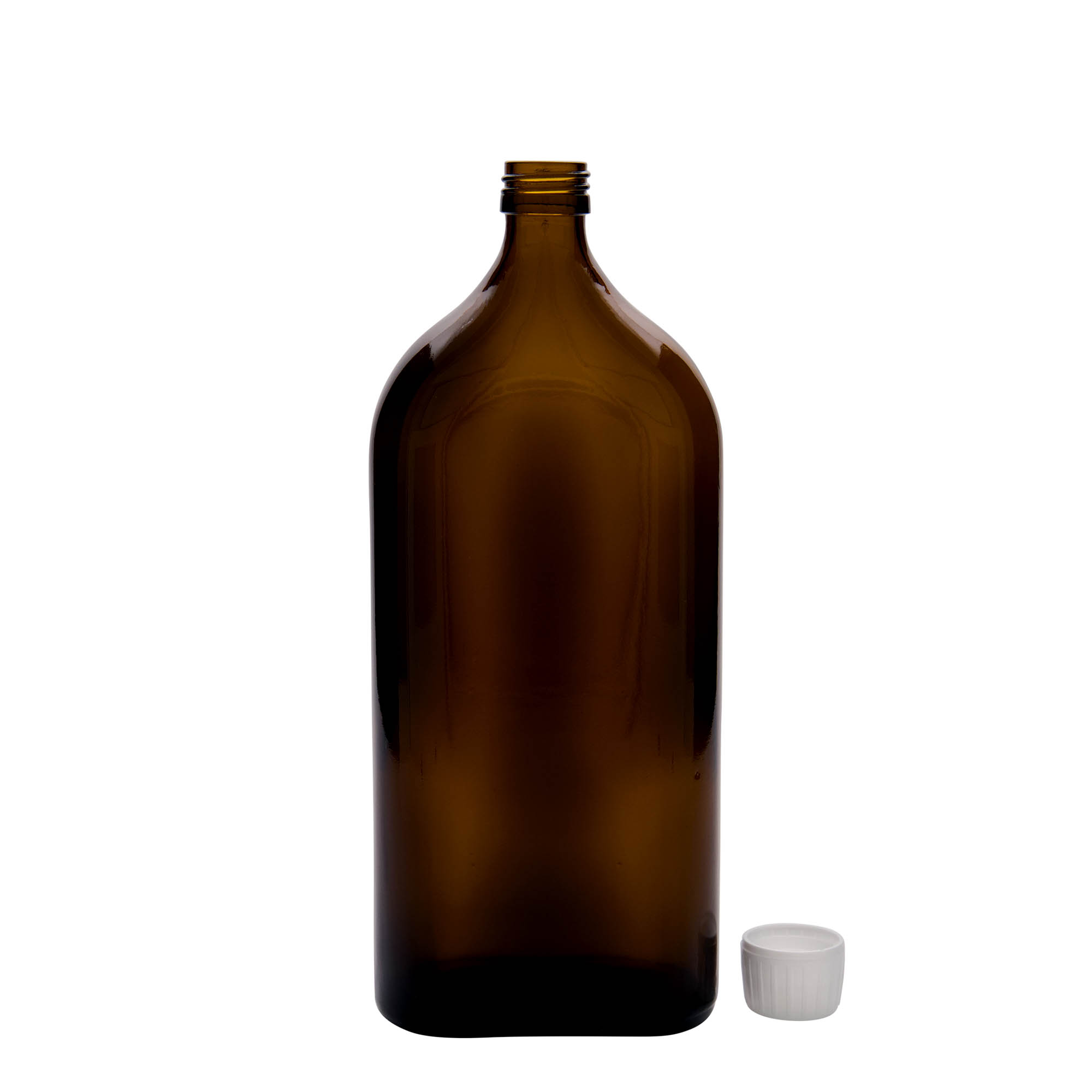 Flacon pharmaceutique Meplat 1 000 ml, ovale, verre, marron, bouchage: PP 28 Flacon pharmaceutique Meplat 1 000 ml, ovale, verre, marron, bouchage: PP 28