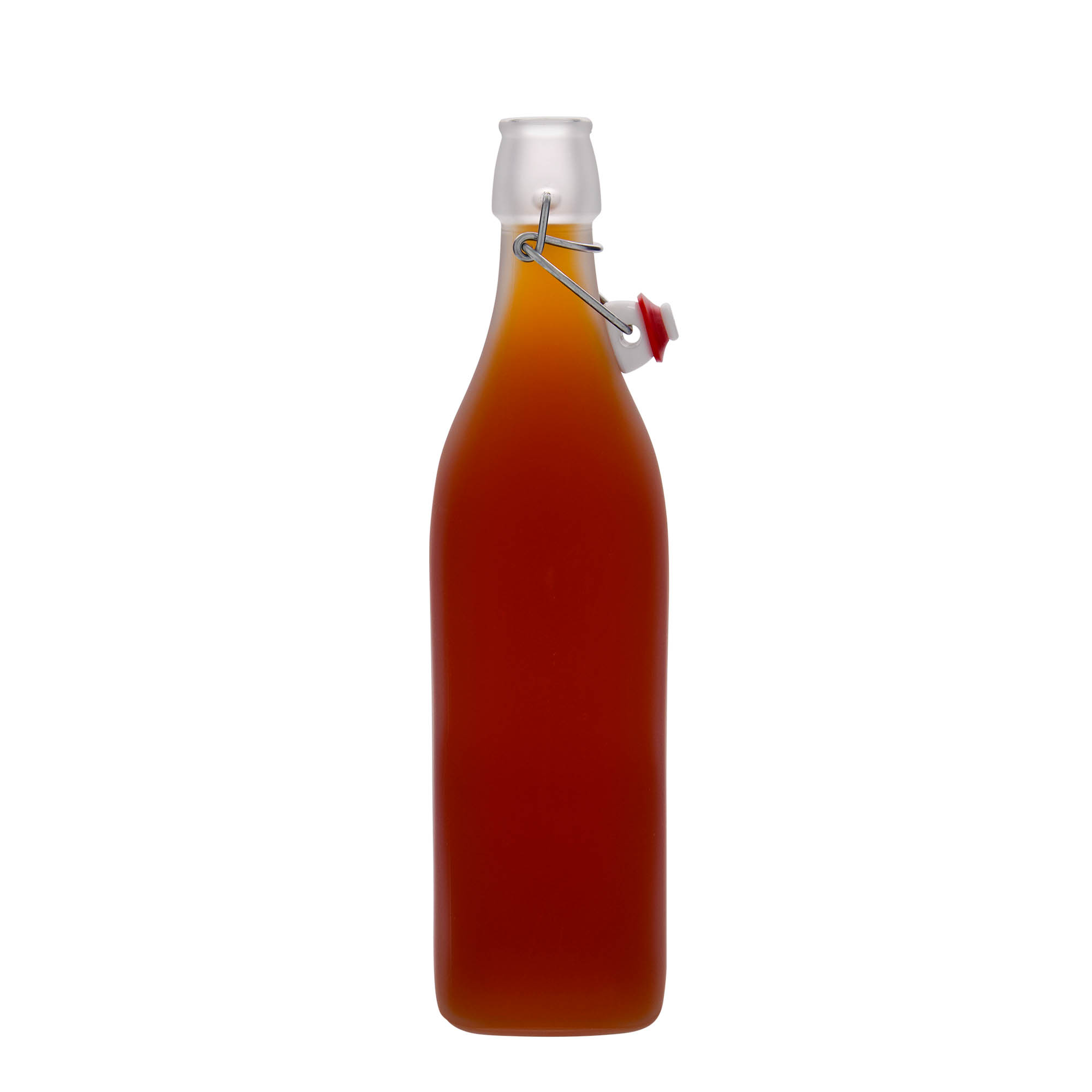 Glazen fles 'Swing', 1.000 ml, vierkant, wit, monding: beugelsluiting Glazen fles 'Swing', 1.000 ml, vierkant, wit, monding: beugelsluiting