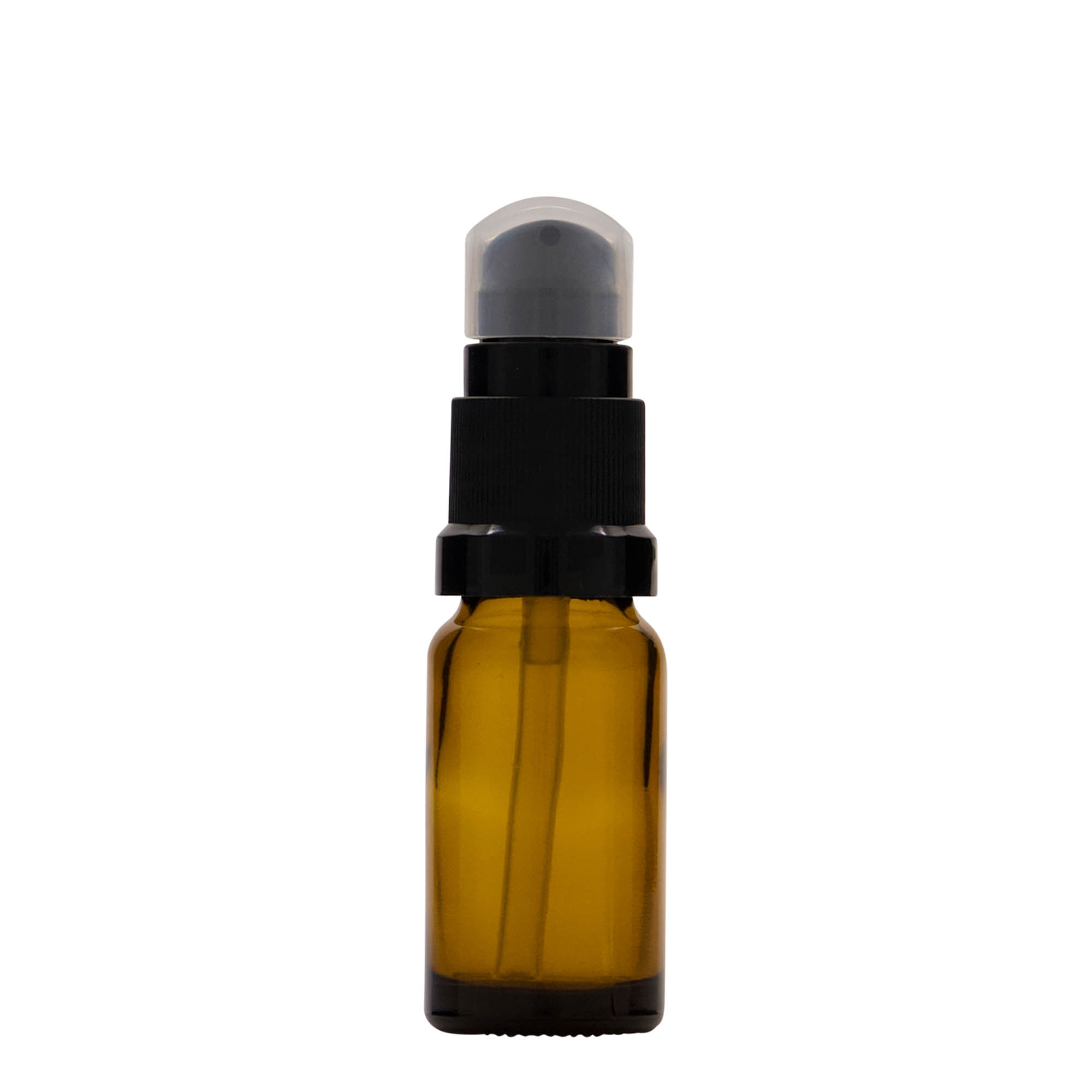 Medicijnfles met lotionpomp, 10 ml, glas, bruin, monding: DIN 18