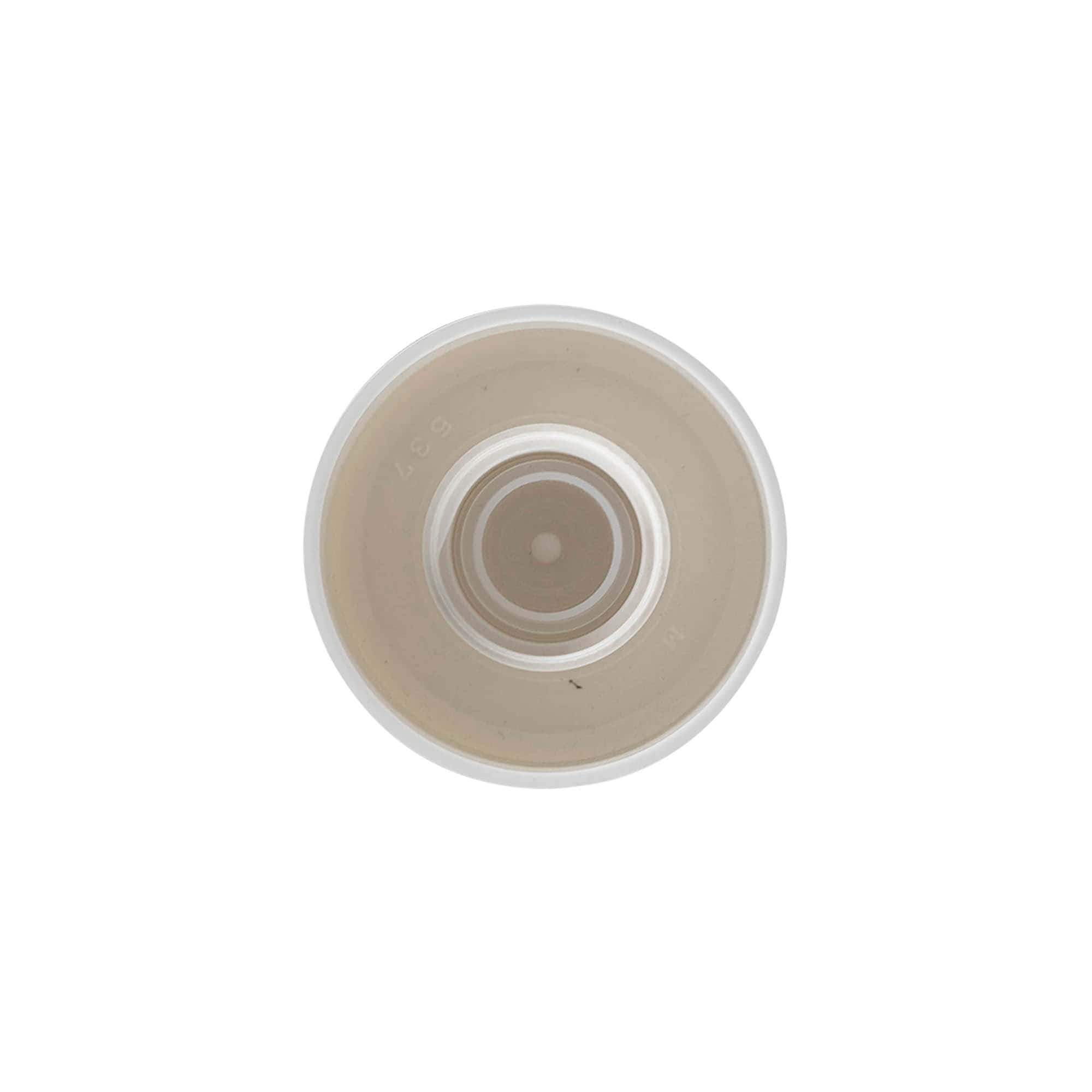 Bougage à vis pour bouteille ronde avec insert de pulvérisation, plastique PE, blanc, pour bouchage: DIN 18 Bougage à vis pour bouteille ronde avec insert de pulvérisation, plastique PE, blanc, pour bouchage: DIN 18