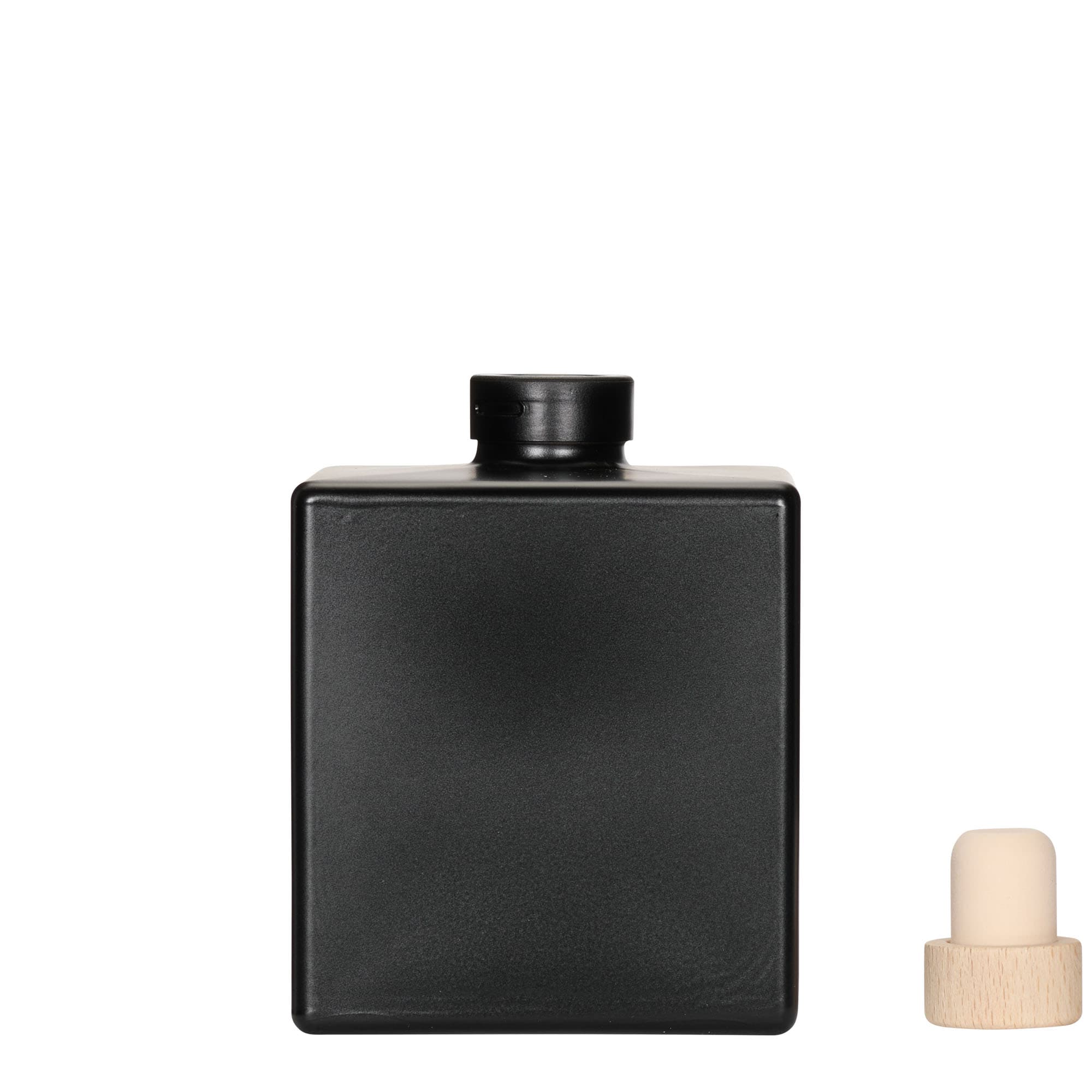 Bouteille en verre 500 ml « Cube », carrée, noire, bouchage: bouchon