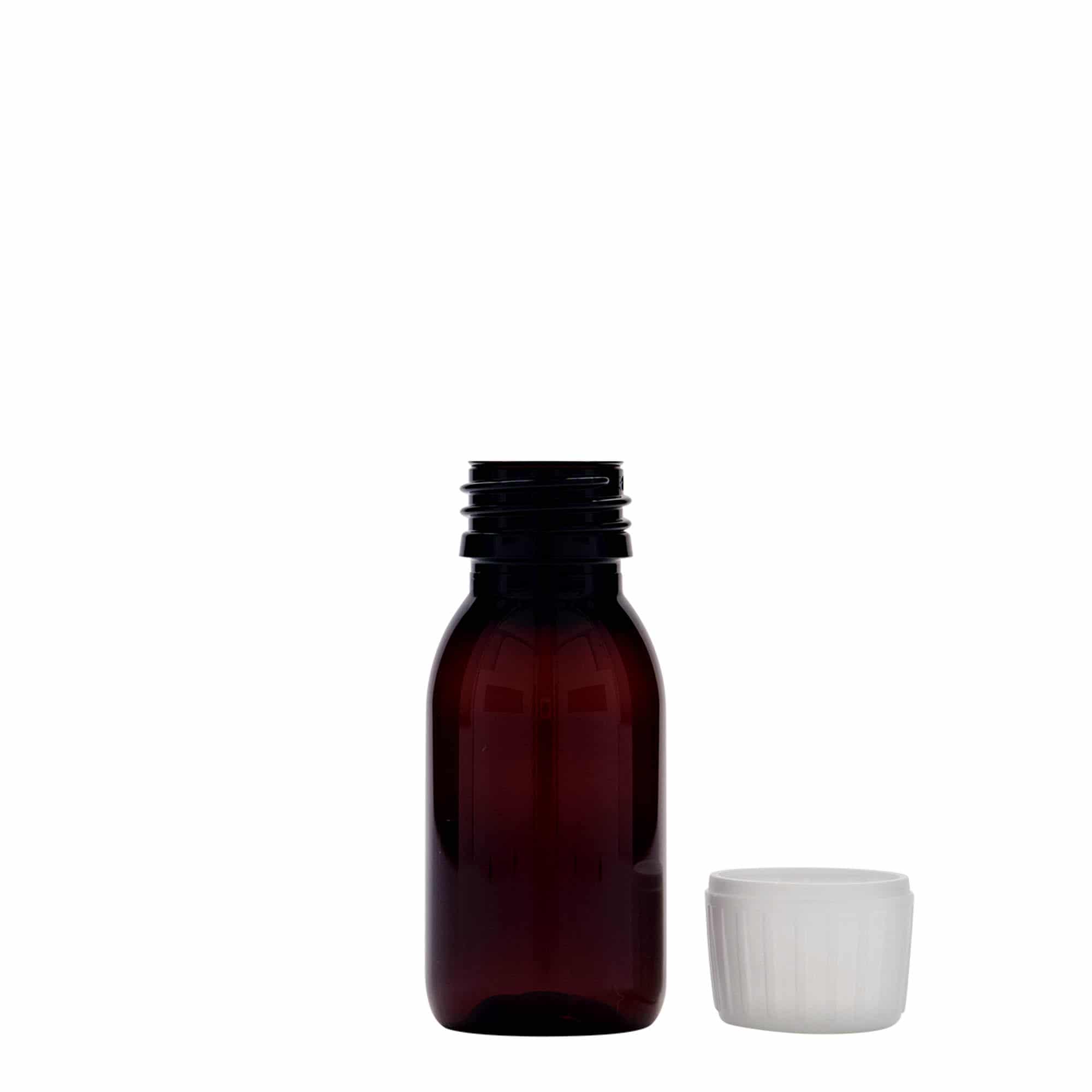Pet-medicijnfles, 60 ml, bruin, kunststof, monding: PP 28