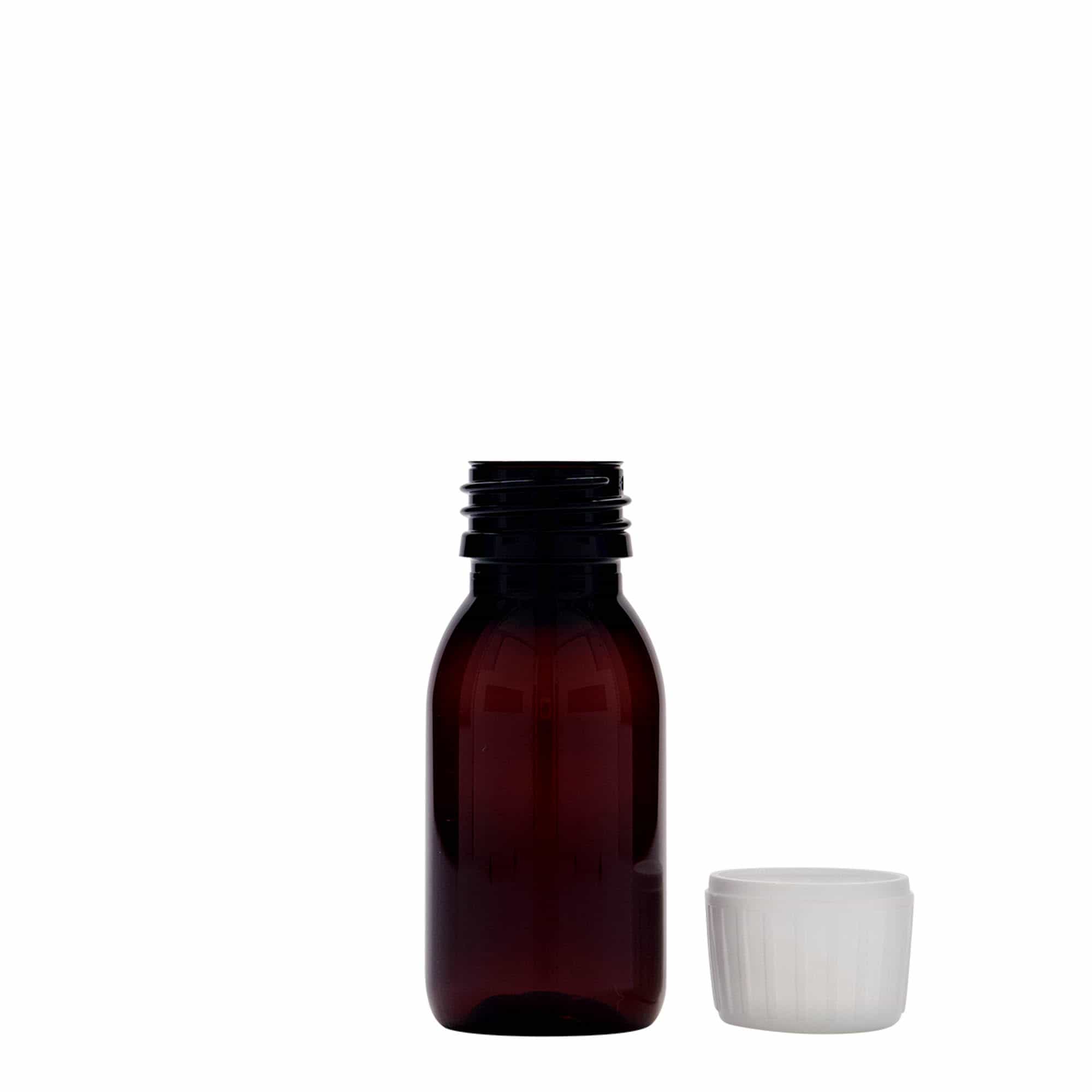 Pet-medicijnfles, 60 ml, bruin, kunststof, monding: PP 28