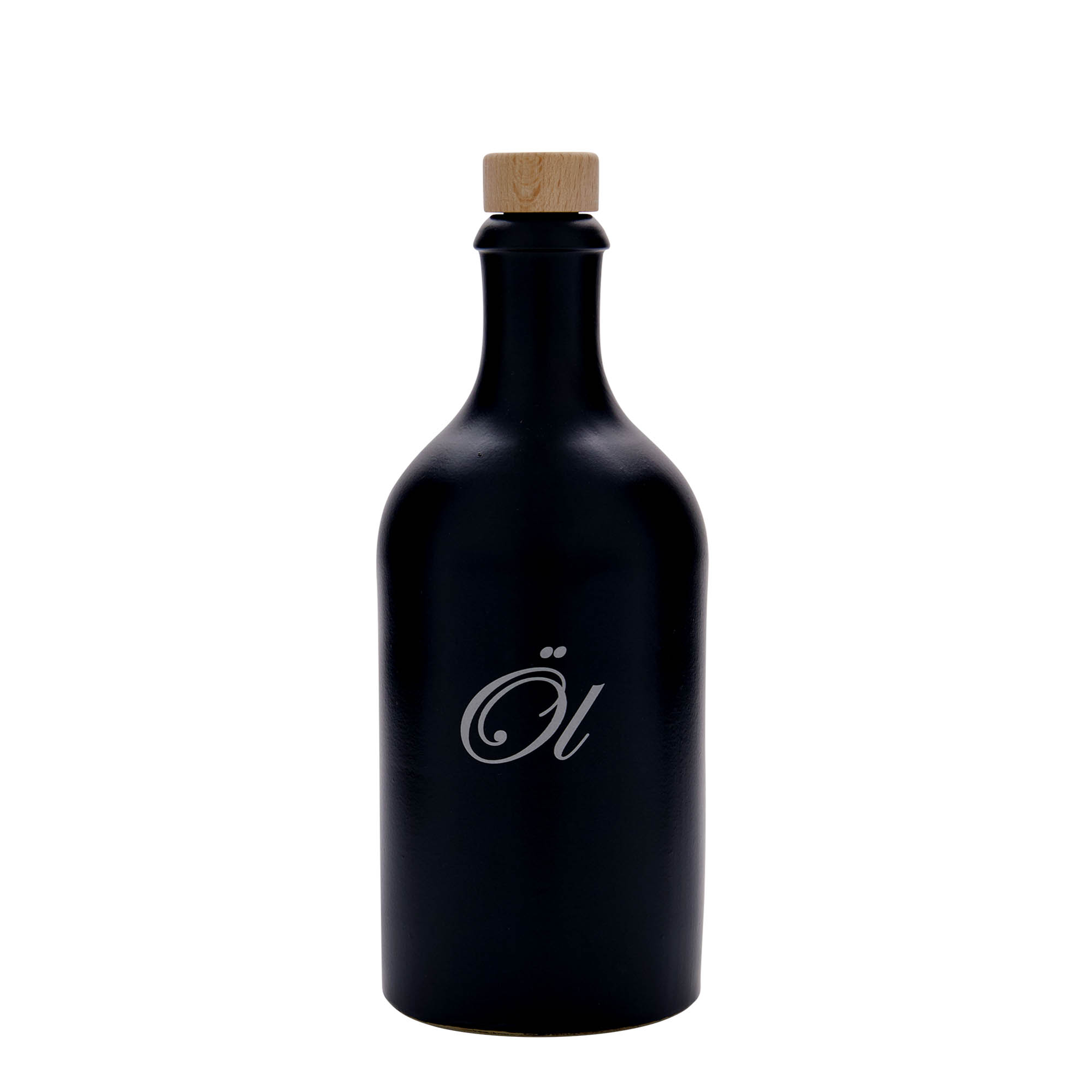 Chope en terre cuite 500 ml, motif : huile, grès, noir, bouchage: bouchon Chope en terre cuite 500 ml, motif : huile, grès, noir, bouchage: bouchon