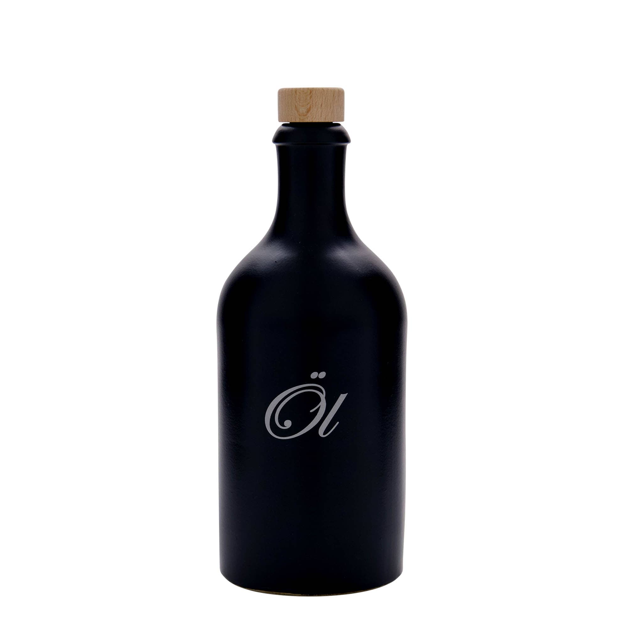 Chope en terre cuite 500 ml, motif : huile, grès, noir, bouchage: bouchon