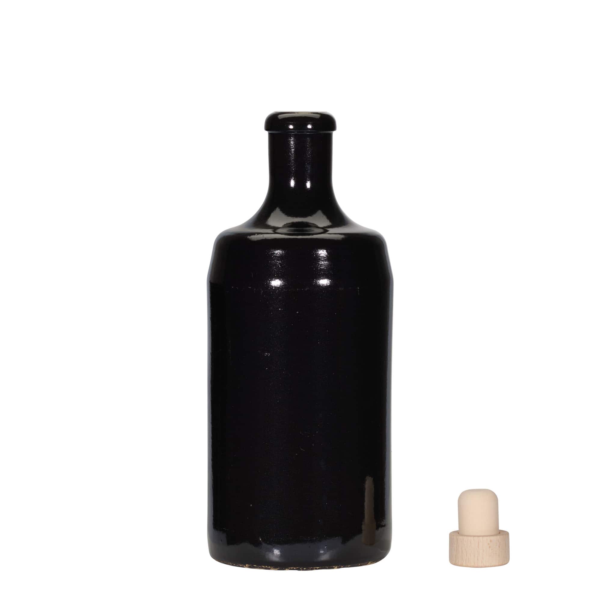 Chope en terre cuite 700 ml « Calvados », grès, noir, bouchage: bouchon